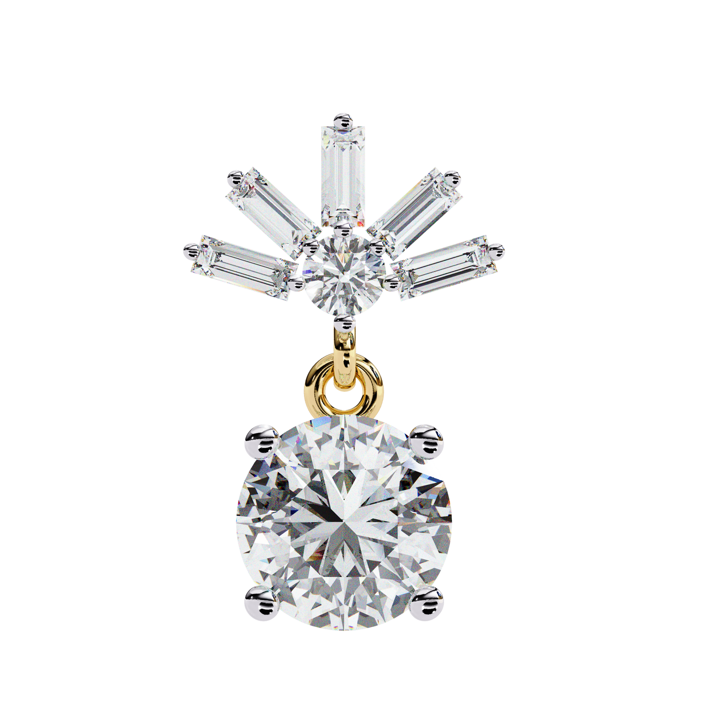 Baguette Accented Round Lab Grown Diamond Drop Earrings