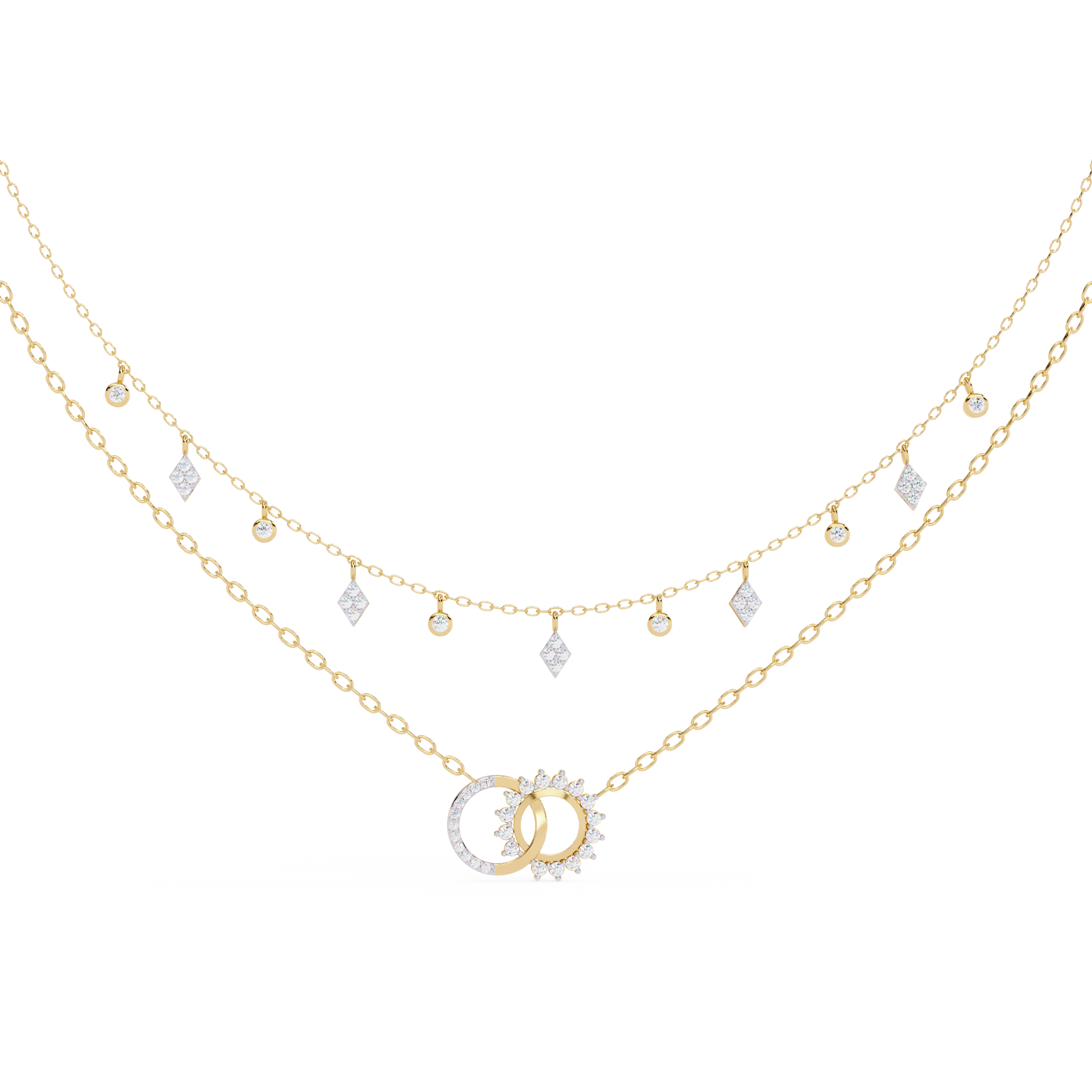 14K/18K Gold Double Layer Necklace With Lab-grown Diamonds – Sun and Moon