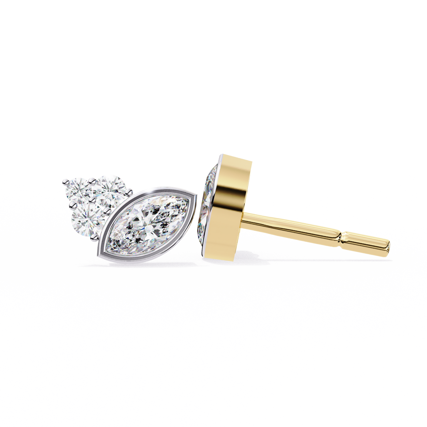 Marquise Bezel and Round Stud Earrings