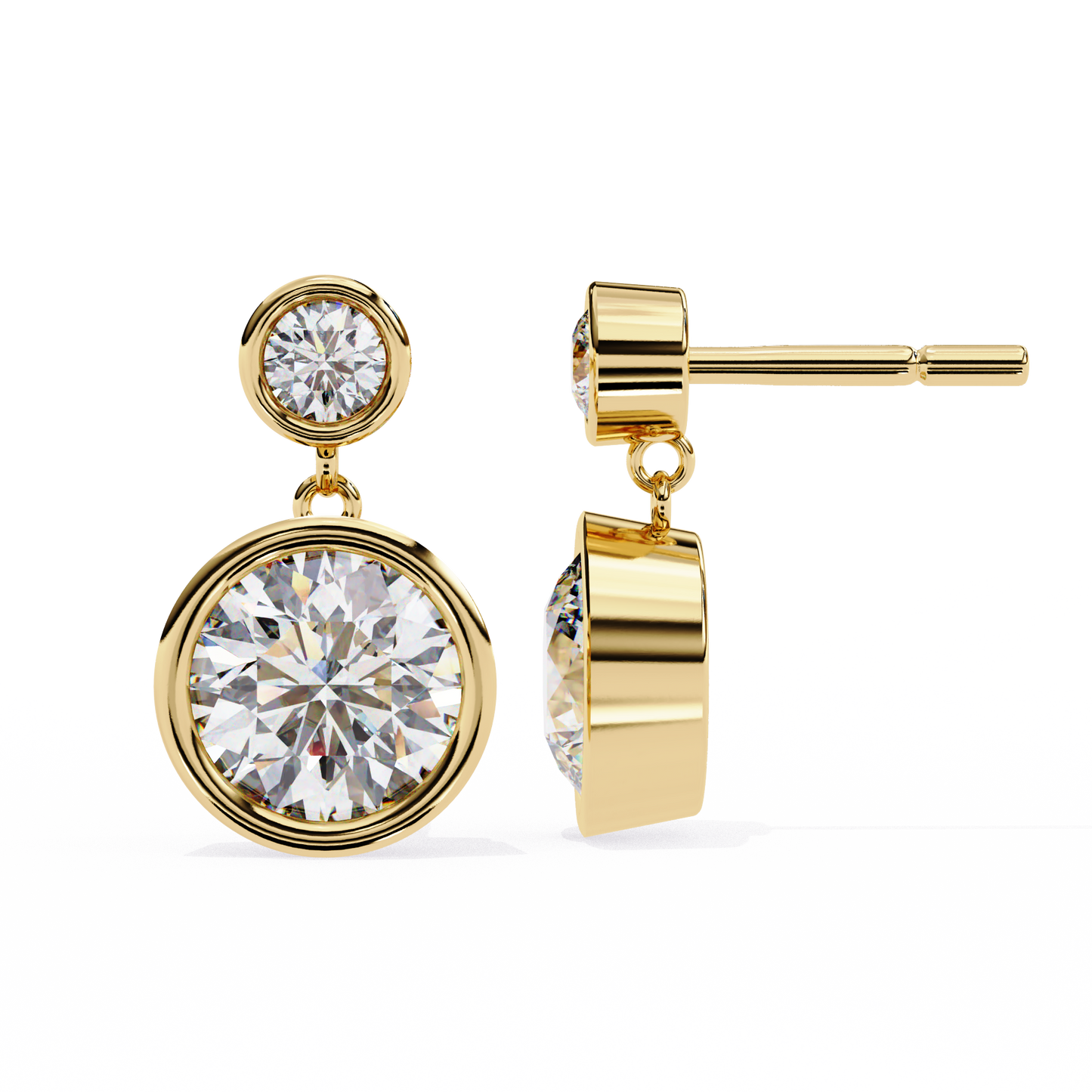 Round Bezel Set Dangle & Drop Earrings