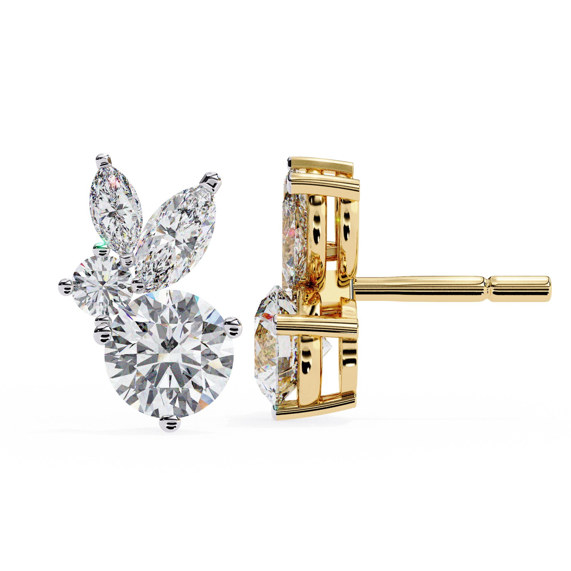 Round and Marquise Cluster Studs