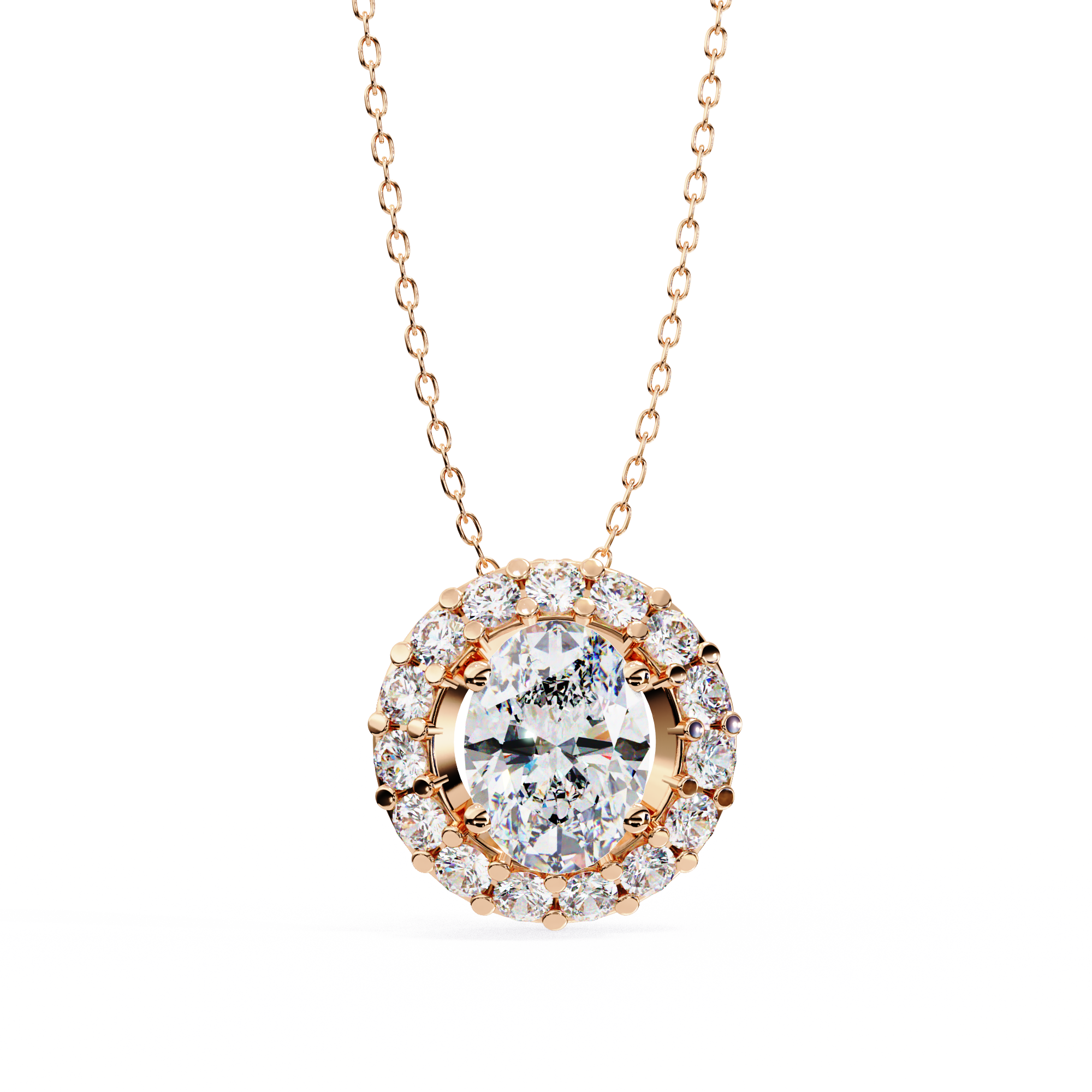 Oval Diamond Double Halo Pendant