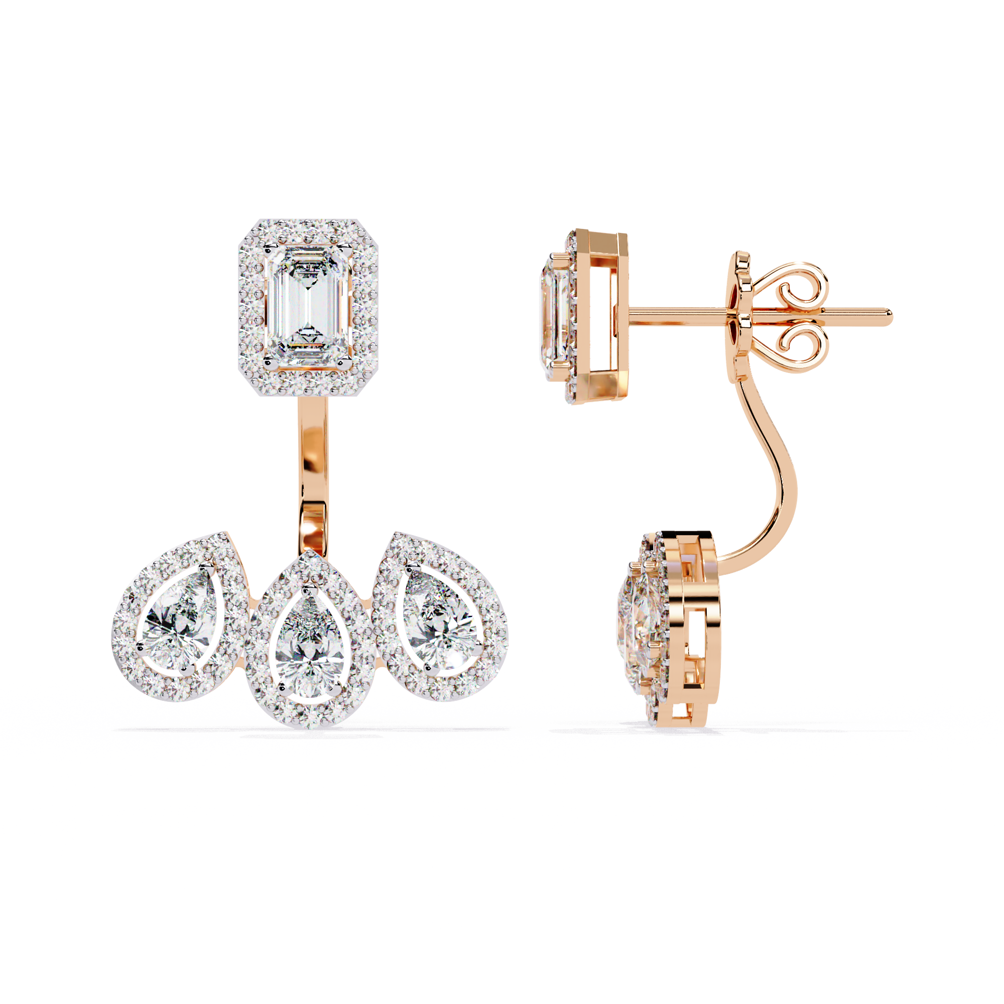 Diamond Studs Earrings | Luxury Pear Cut & Emerald Cut