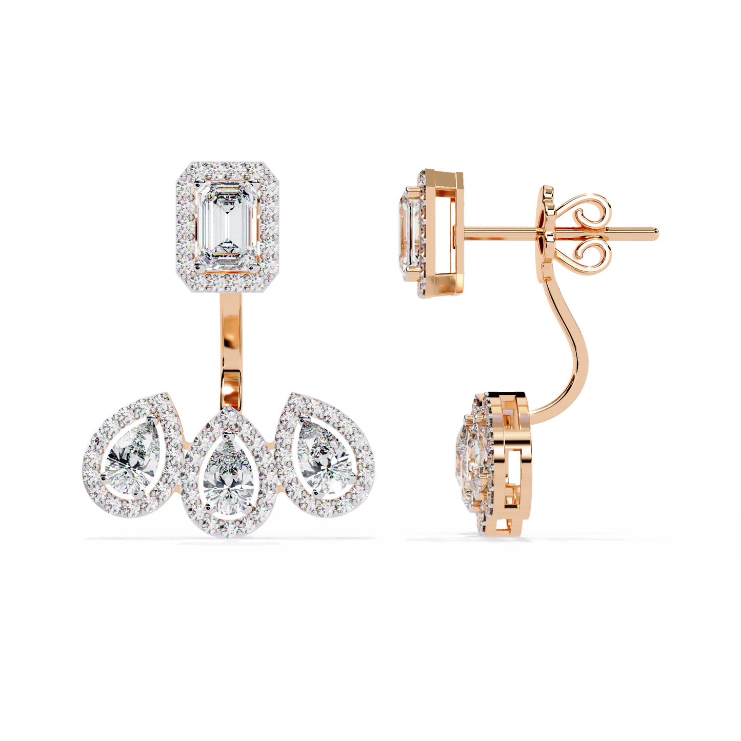 Diamond Studs Earrings | Luxury Pear Cut & Emerald Cut