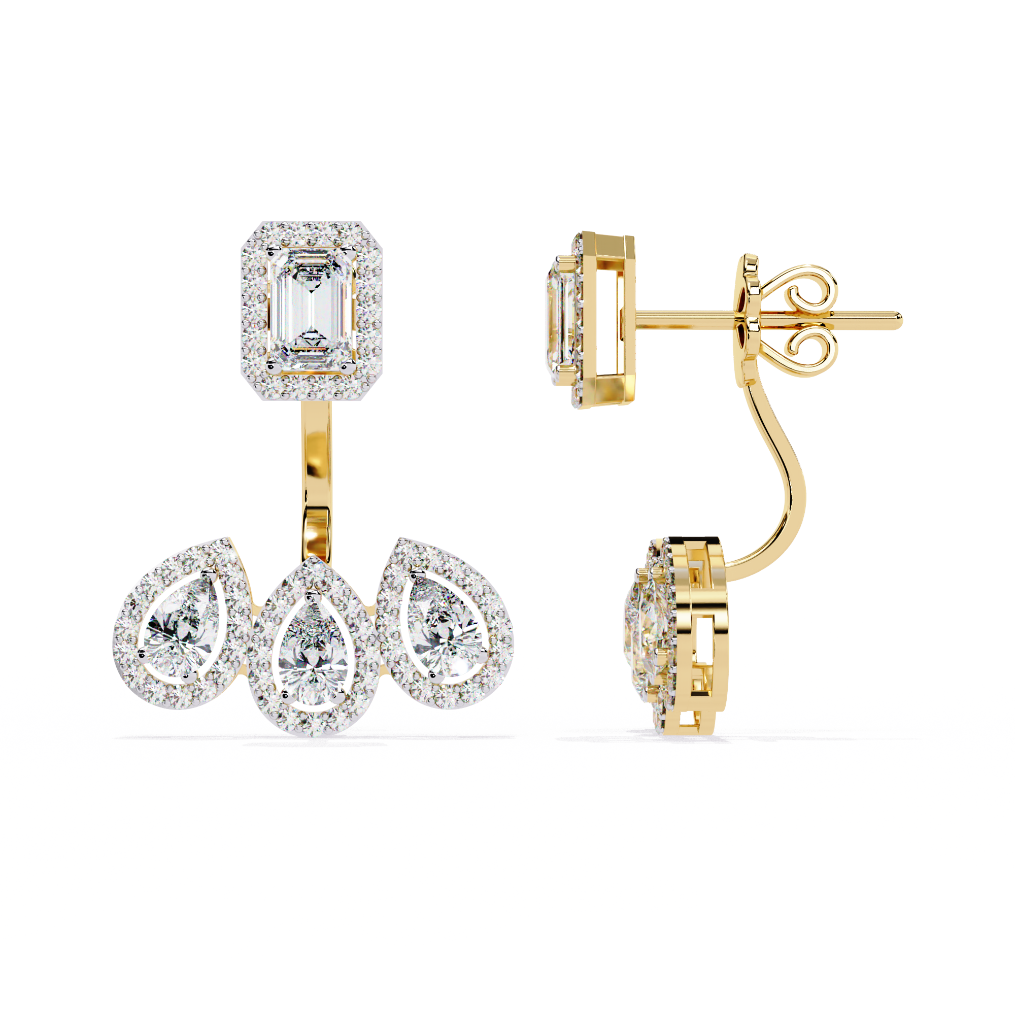 Diamond Studs Earrings | Luxury Pear Cut & Emerald Cut