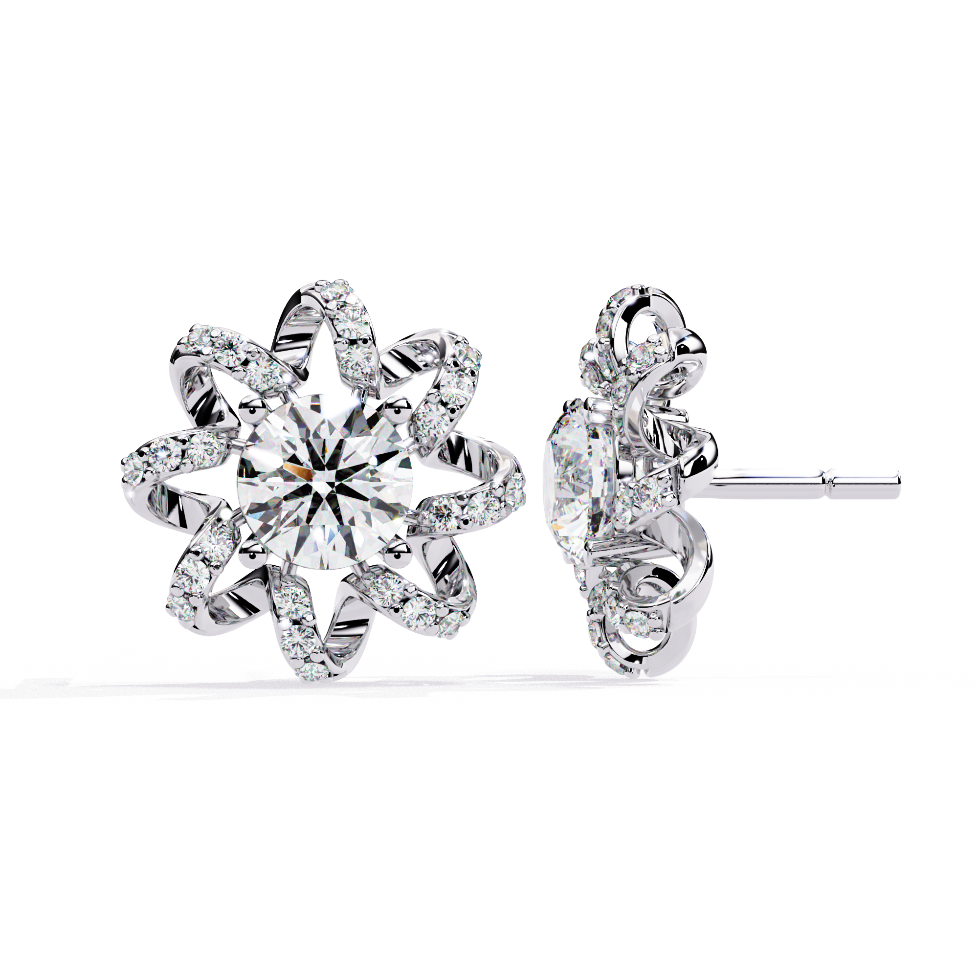 Elegant Floral Lab Grown Diamond Stud Earrings | 14K Rose Gold Flower Earrings