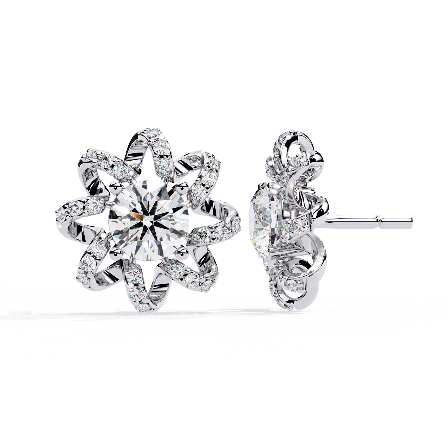 Elegant Floral Lab Grown Diamond Stud Earrings | 14K Rose Gold Flower Earrings