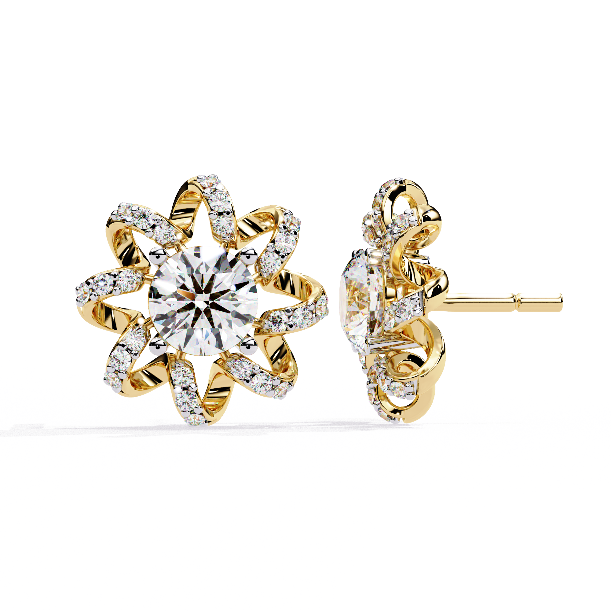 Elegant Floral Lab Grown Diamond Stud Earrings | 14K Rose Gold Flower Earrings