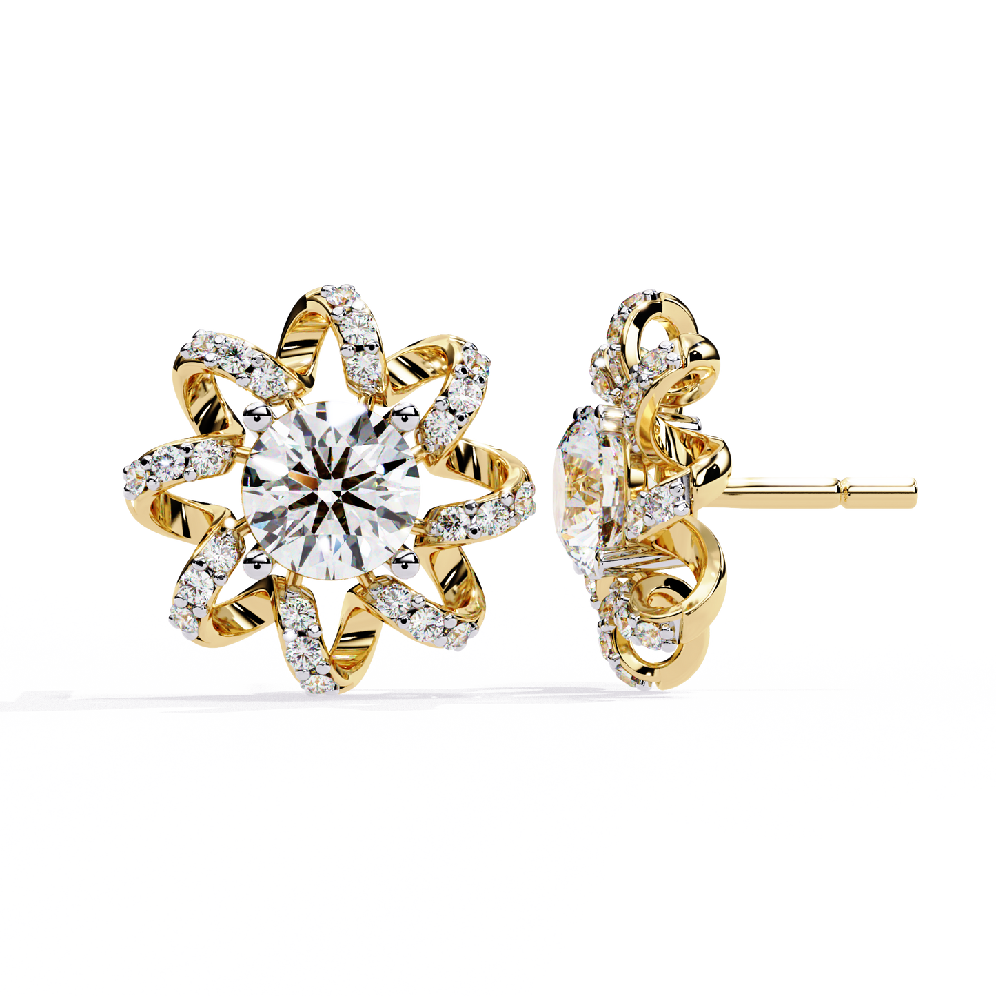 Elegant Floral Lab Grown Diamond Stud Earrings | 14K Rose Gold Flower Earrings
