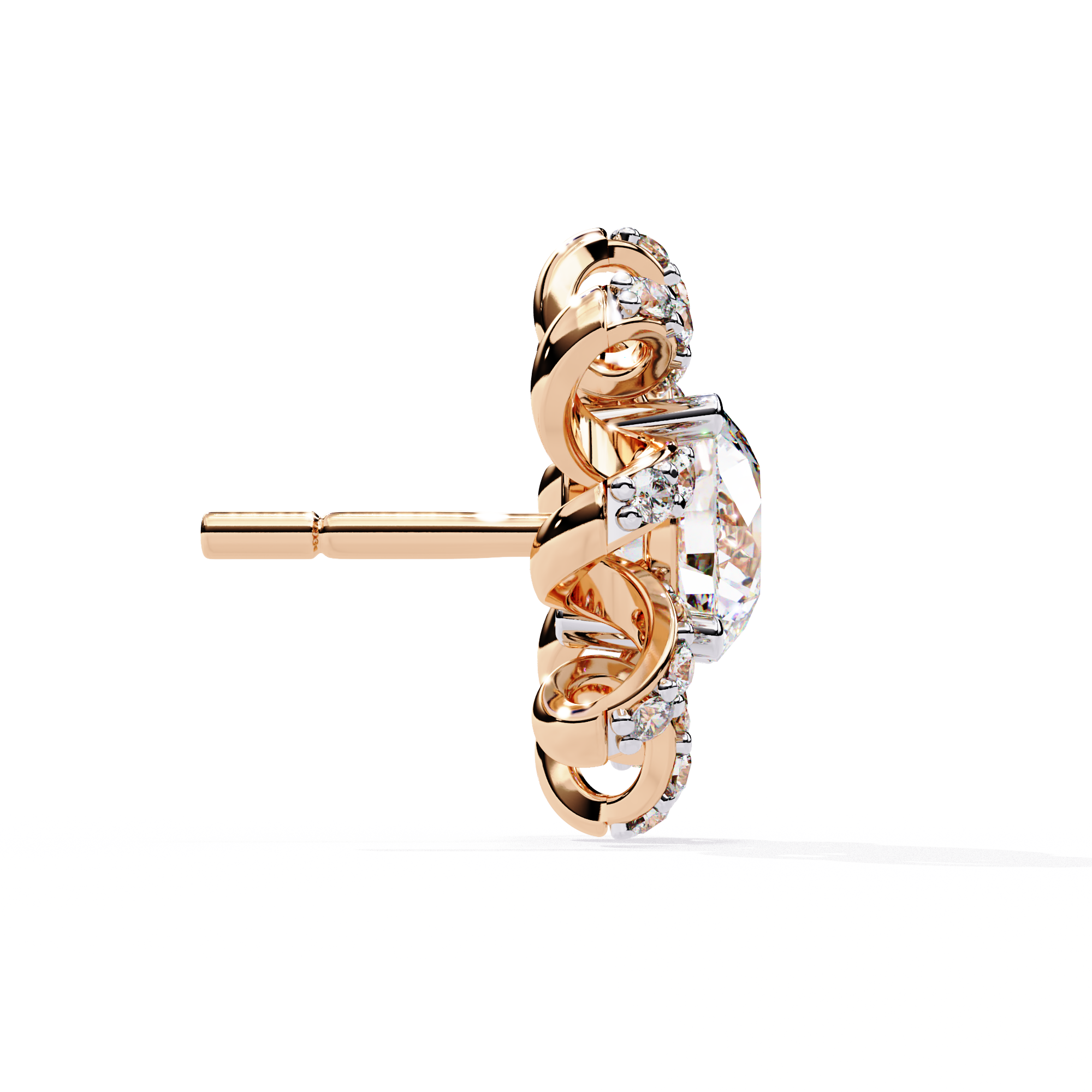 Elegant Floral Lab Grown Diamond Stud Earrings | 14K Rose Gold Flower Earrings