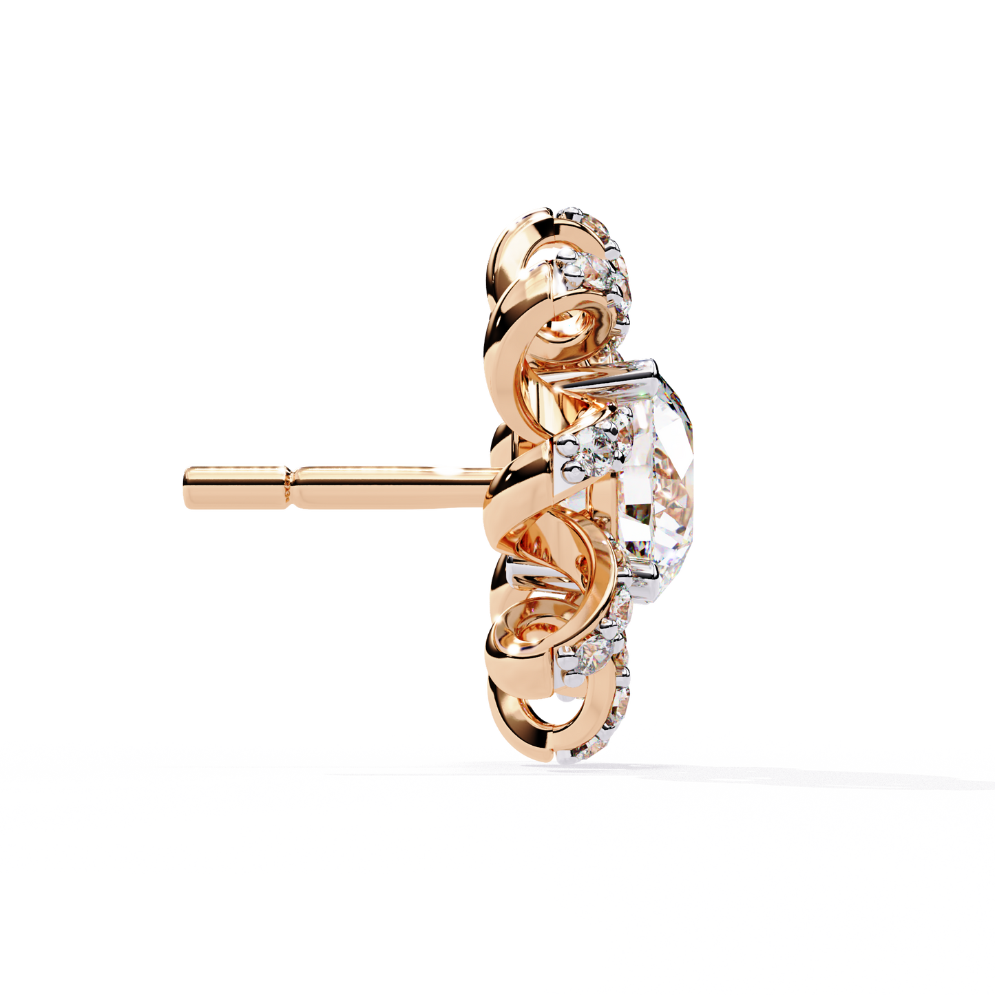 Elegant Floral Lab Grown Diamond Stud Earrings | 14K Rose Gold Flower Earrings