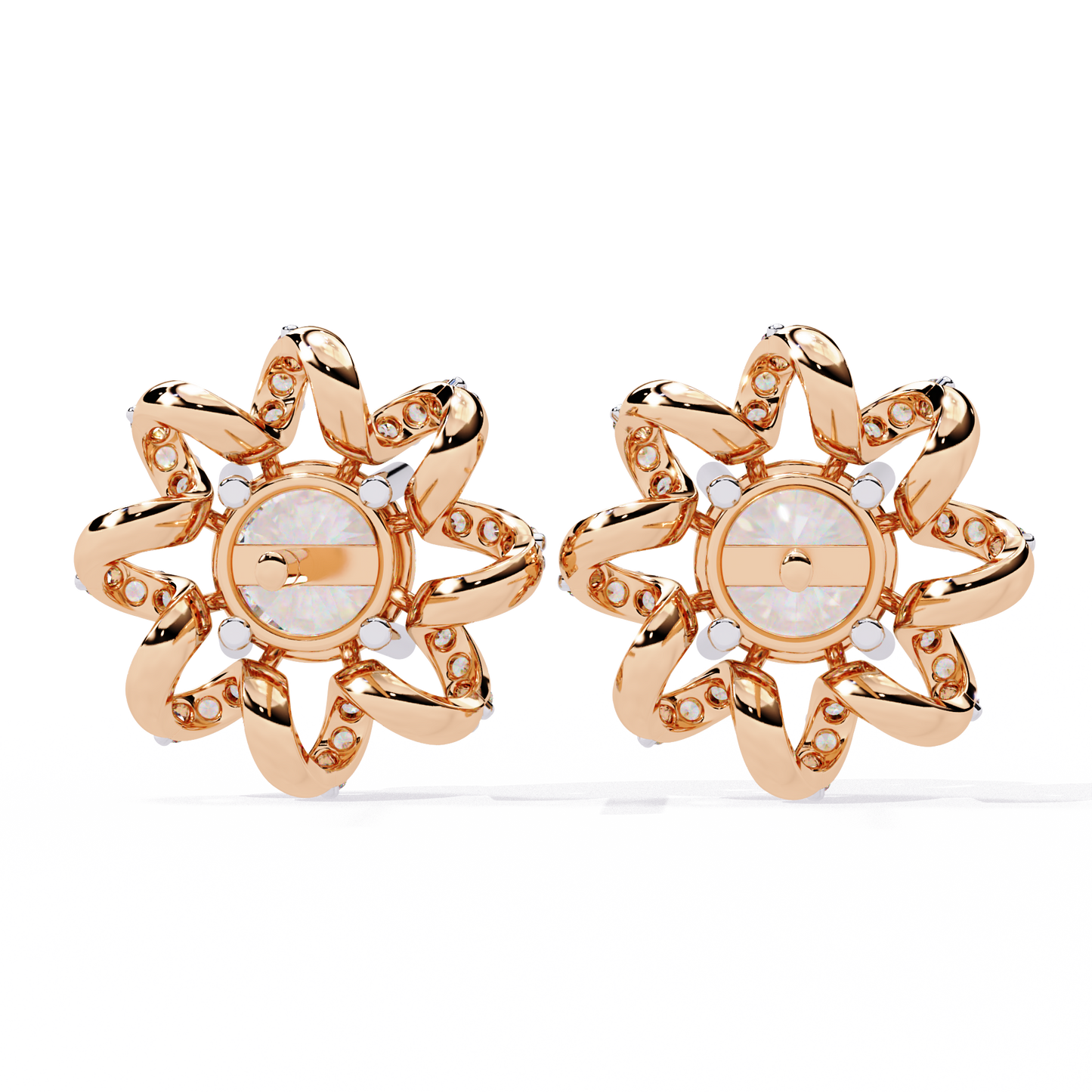 Elegant Floral Lab Grown Diamond Stud Earrings | 14K Rose Gold Flower Earrings