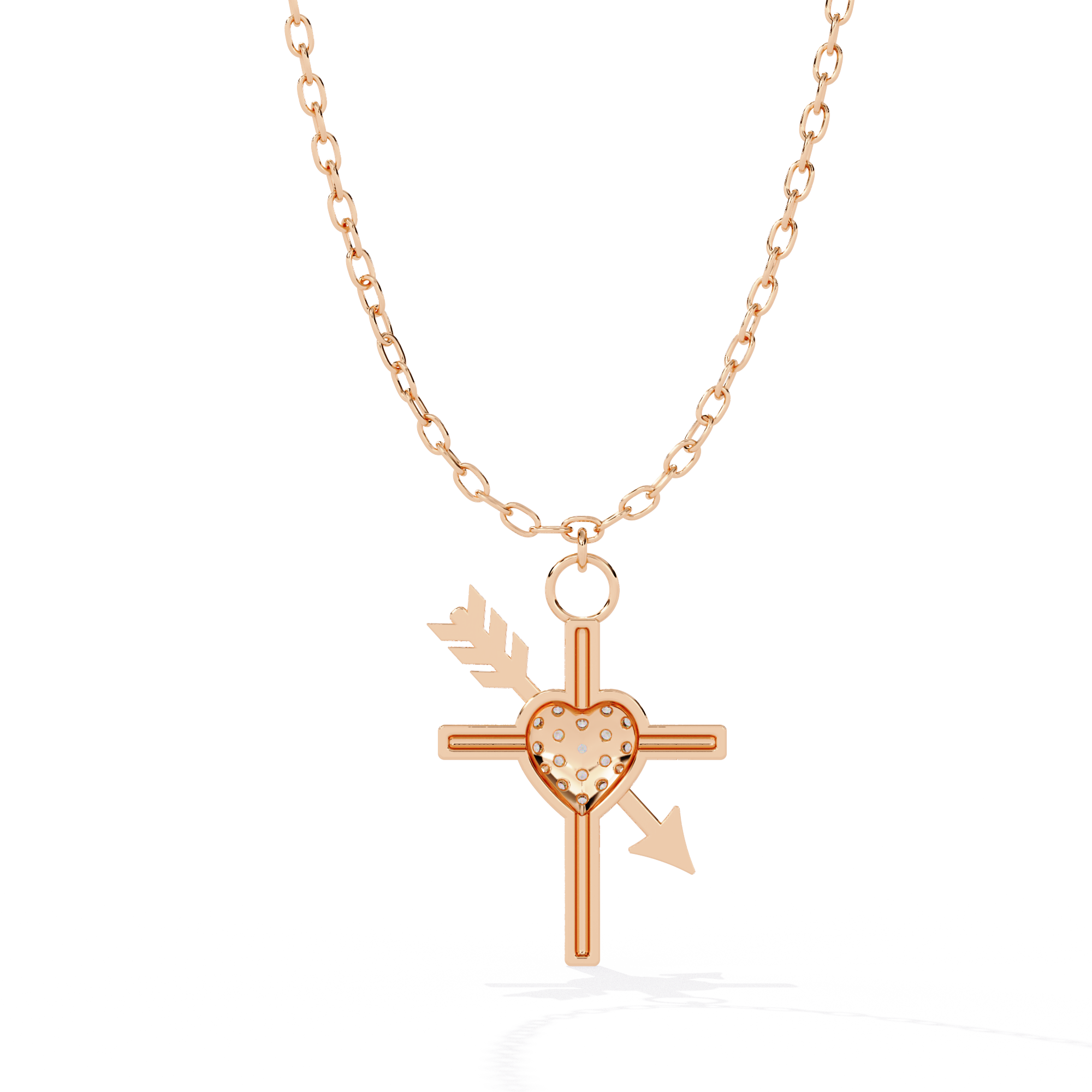 Heart & Diamond Cross Pendant