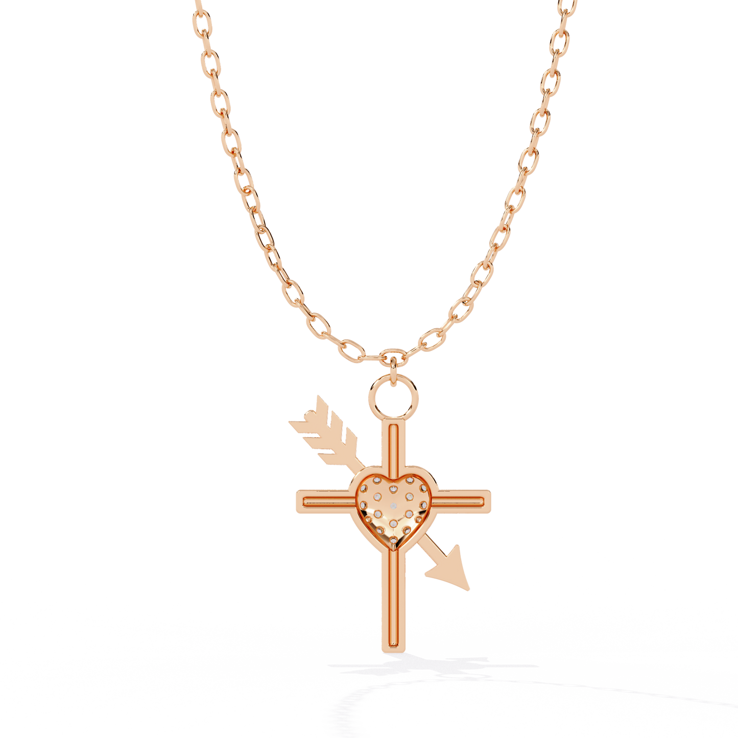 Heart & Diamond Cross Pendant