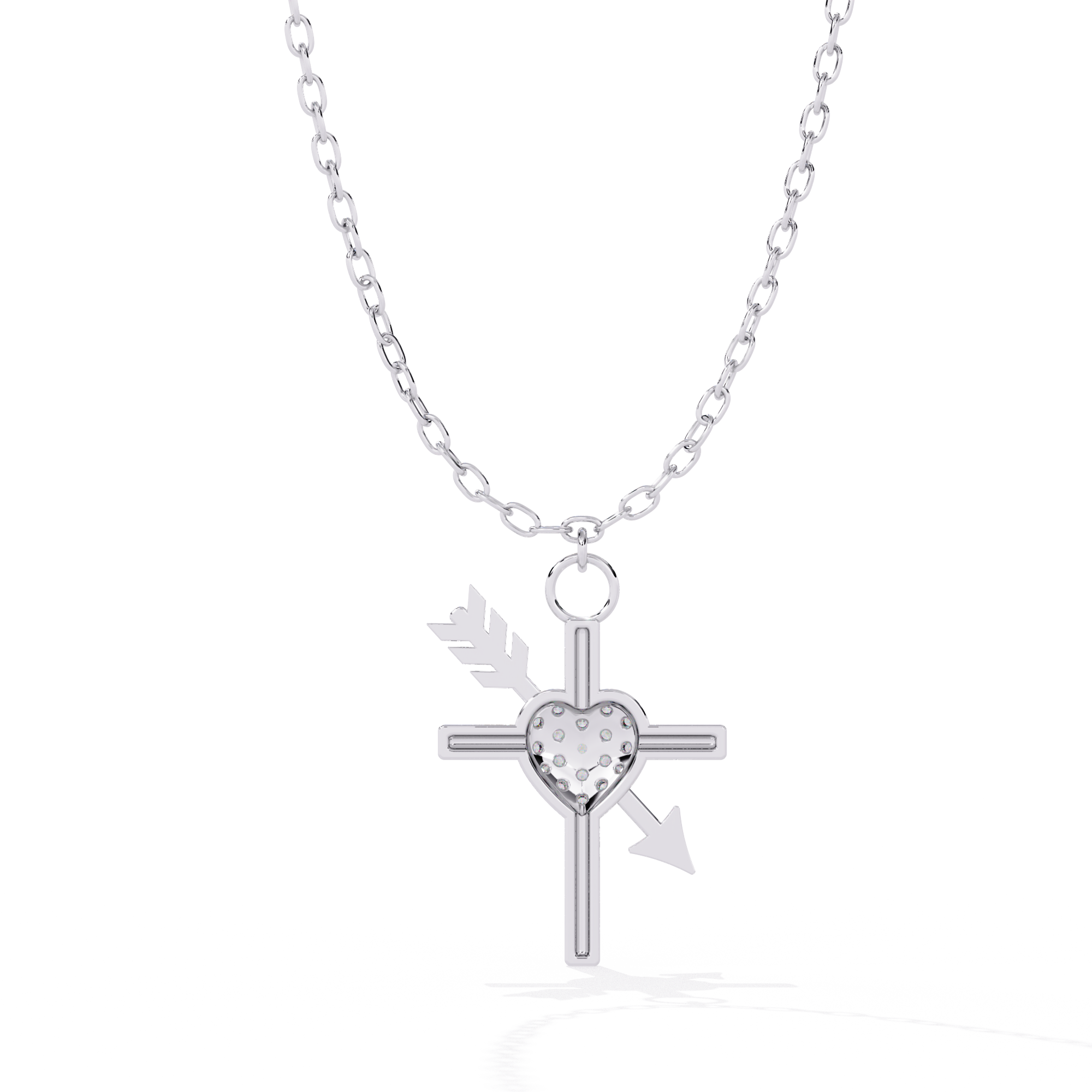 Heart & Diamond Cross Pendant