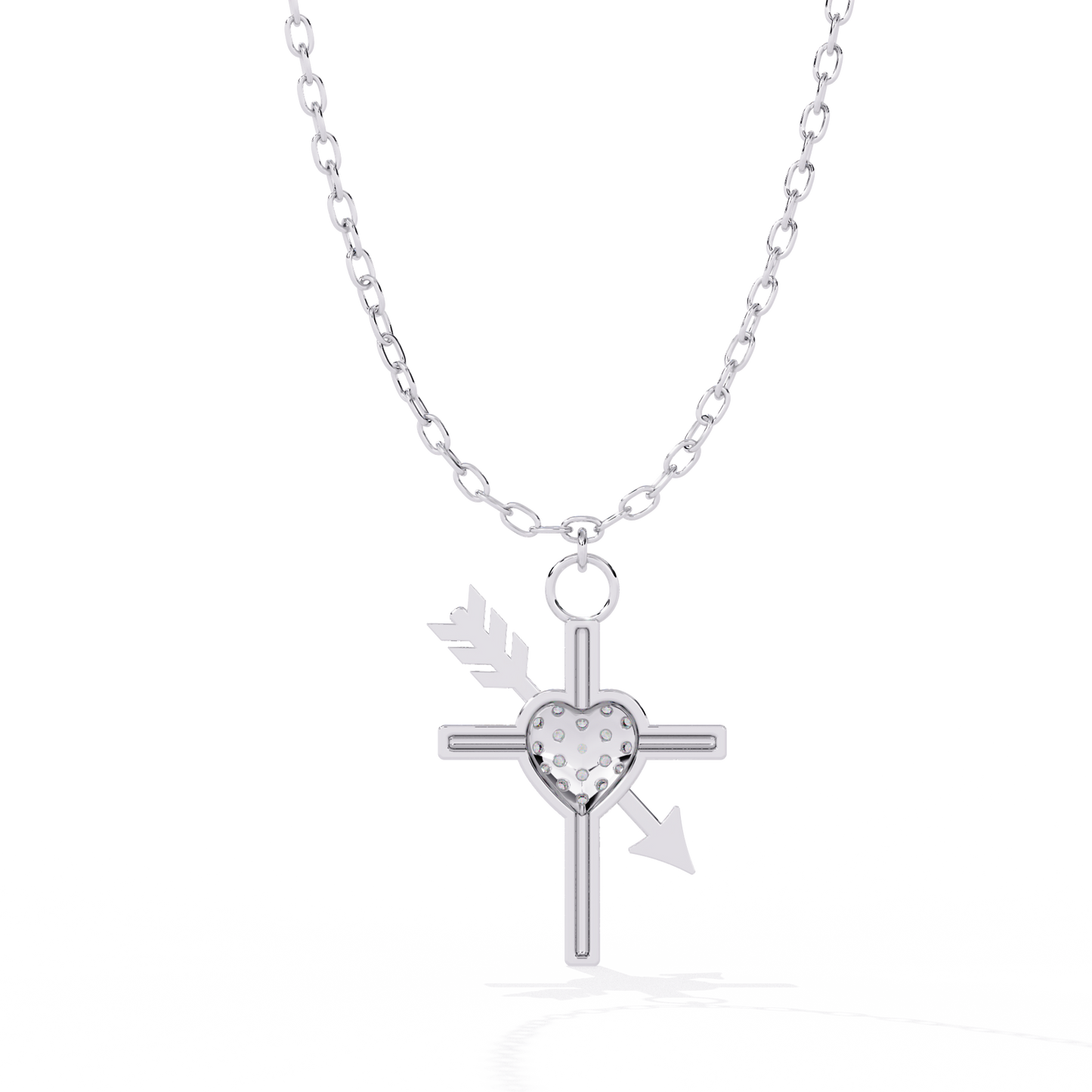 Heart & Diamond Cross Pendant