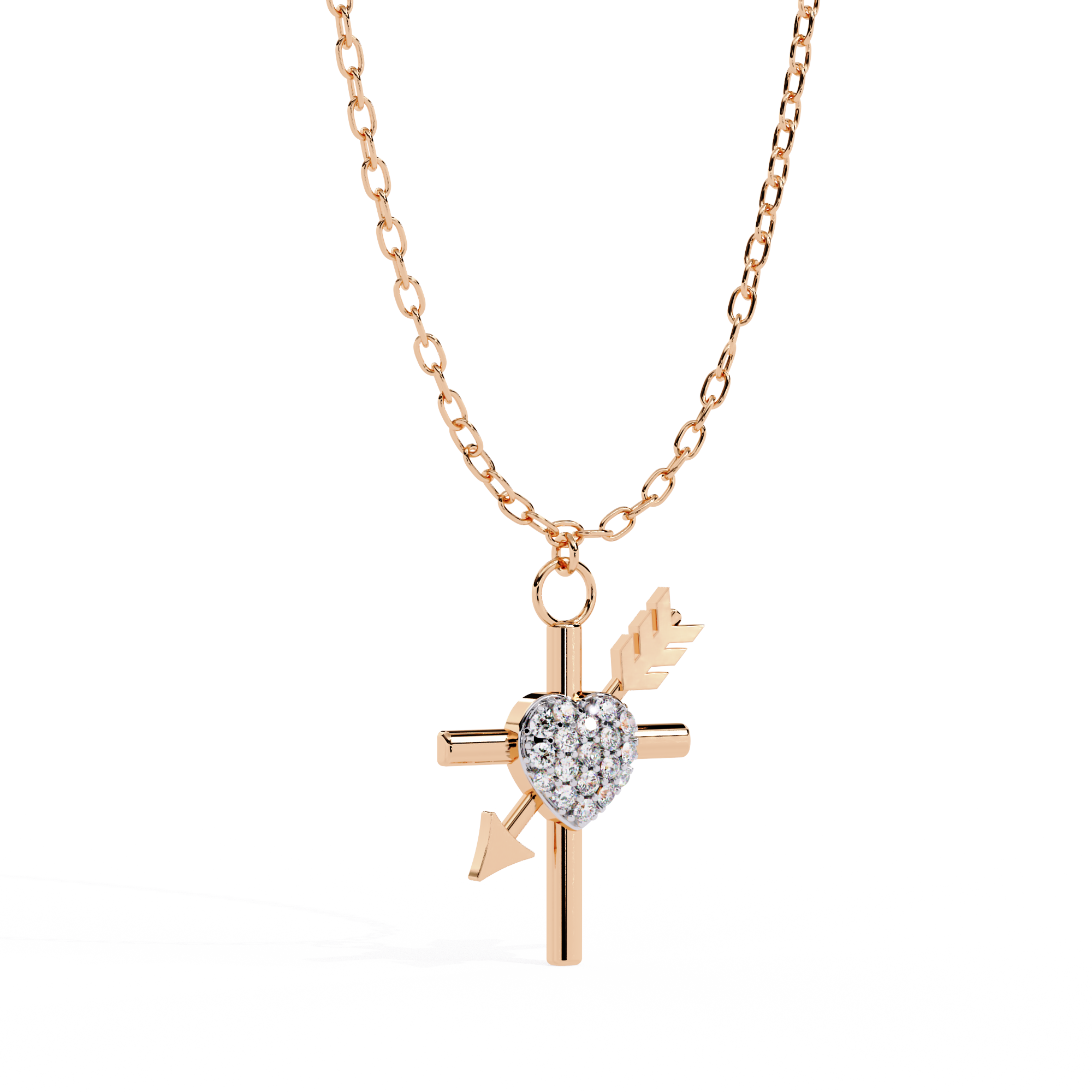 Heart & Diamond Cross Pendant
