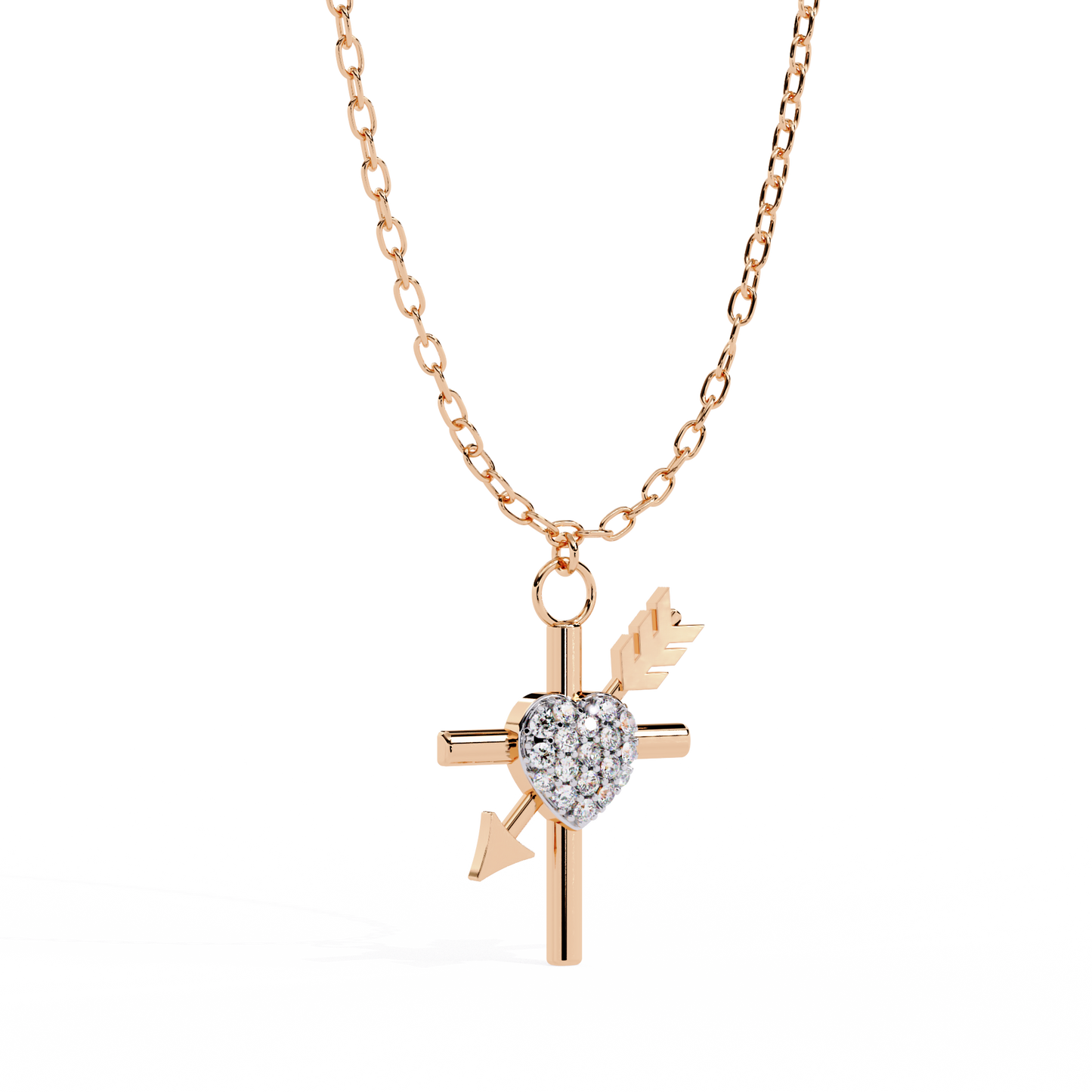 Heart & Diamond Cross Pendant