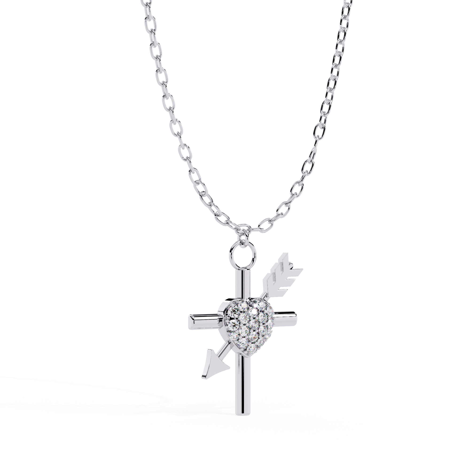Heart & Diamond Cross Pendant