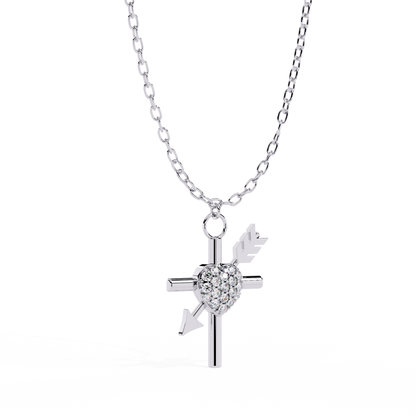 Heart & Diamond Cross Pendant