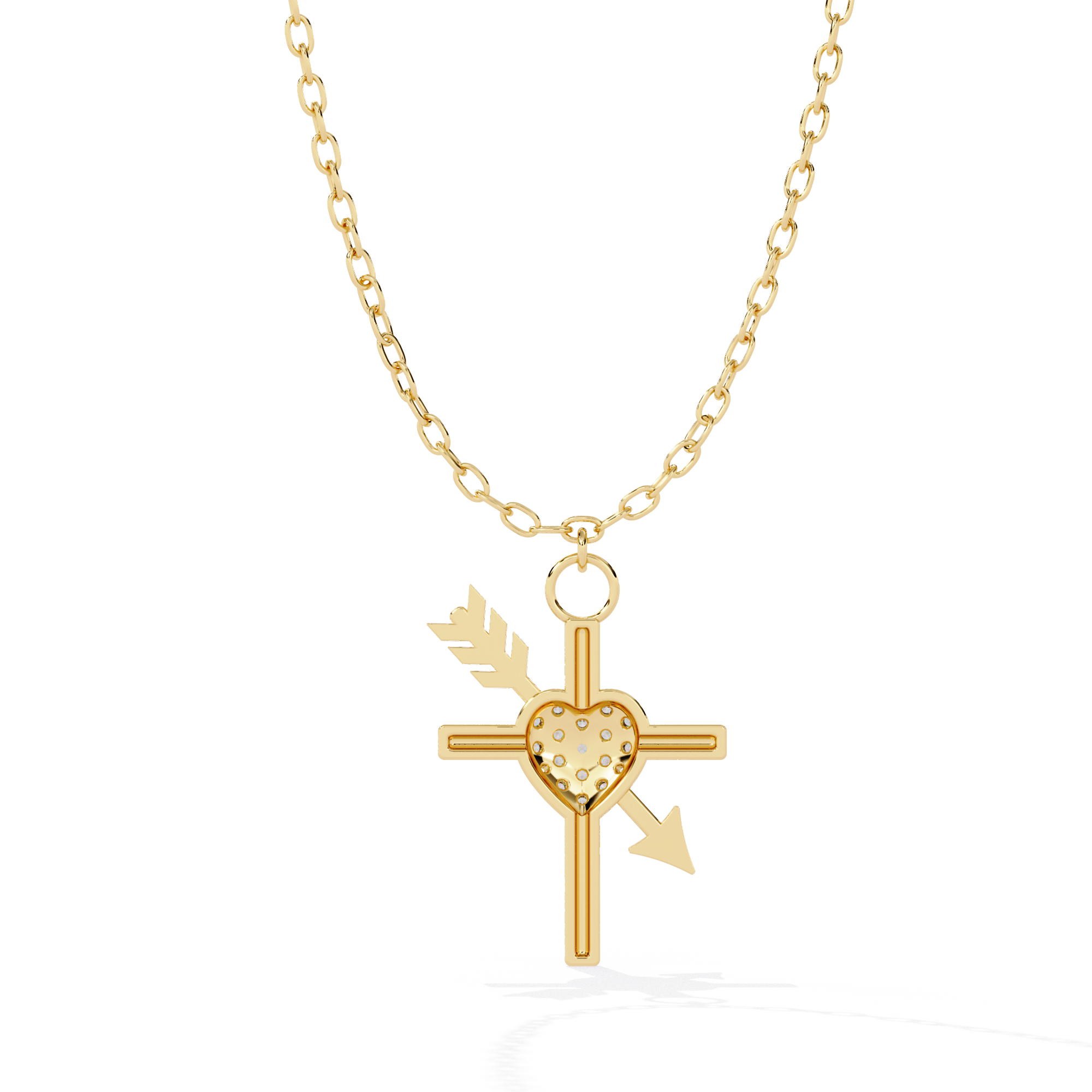 Heart & Diamond Cross Pendant