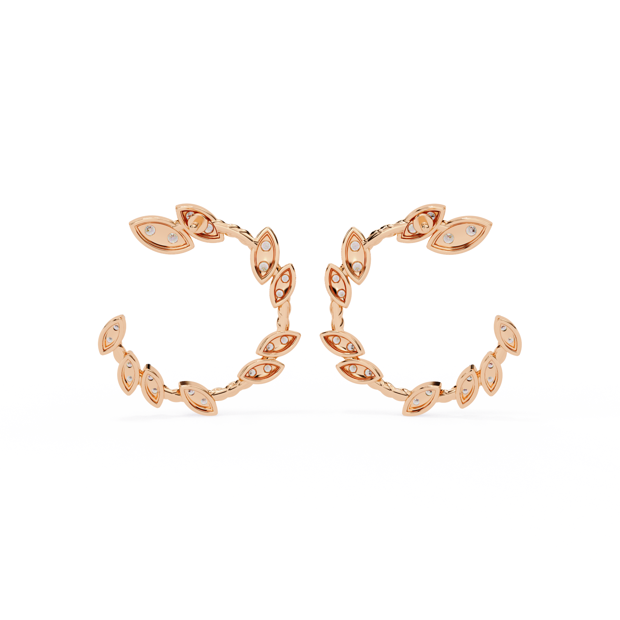 Leaf Design Diamond Hoop Earring