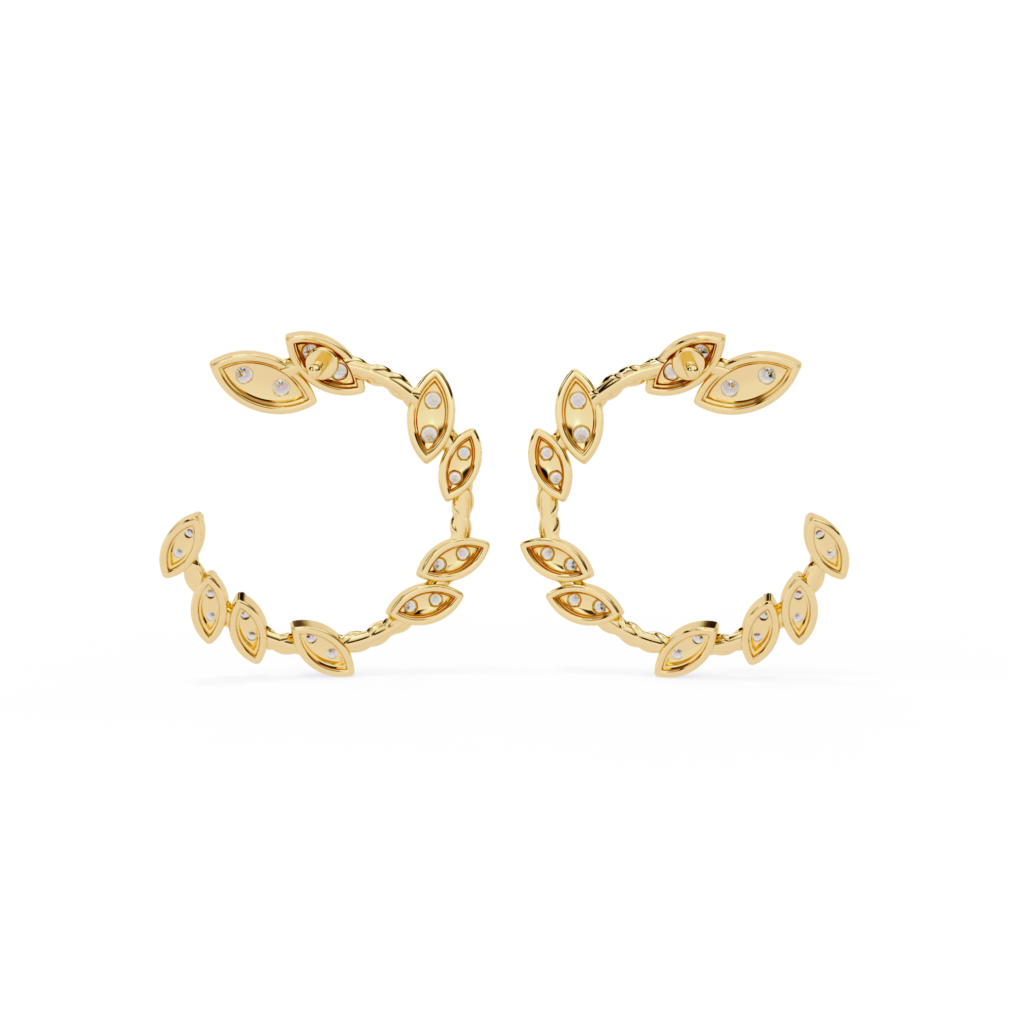 Leaf Design Diamond Hoop Earring