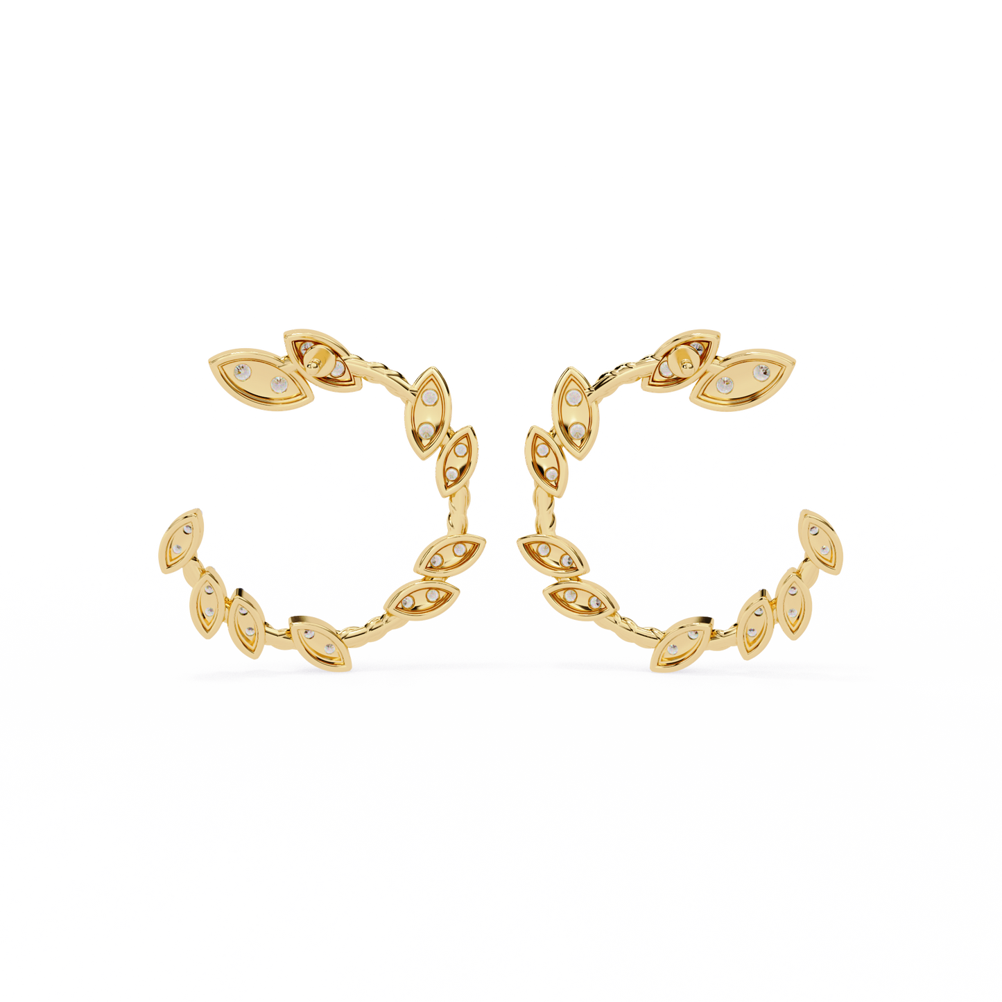 Leaf Design Diamond Hoop Earring