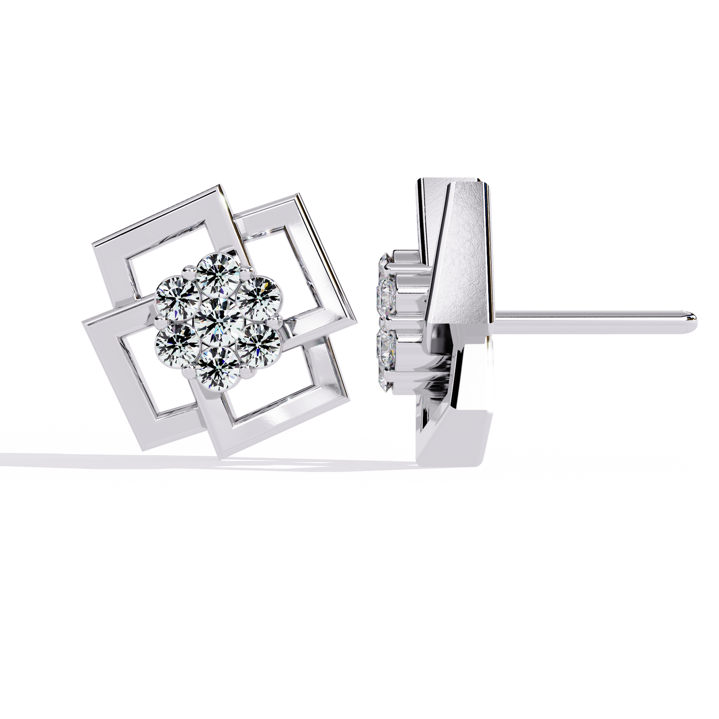 SQUARE PLATTED DIAMOND STUD EARRING