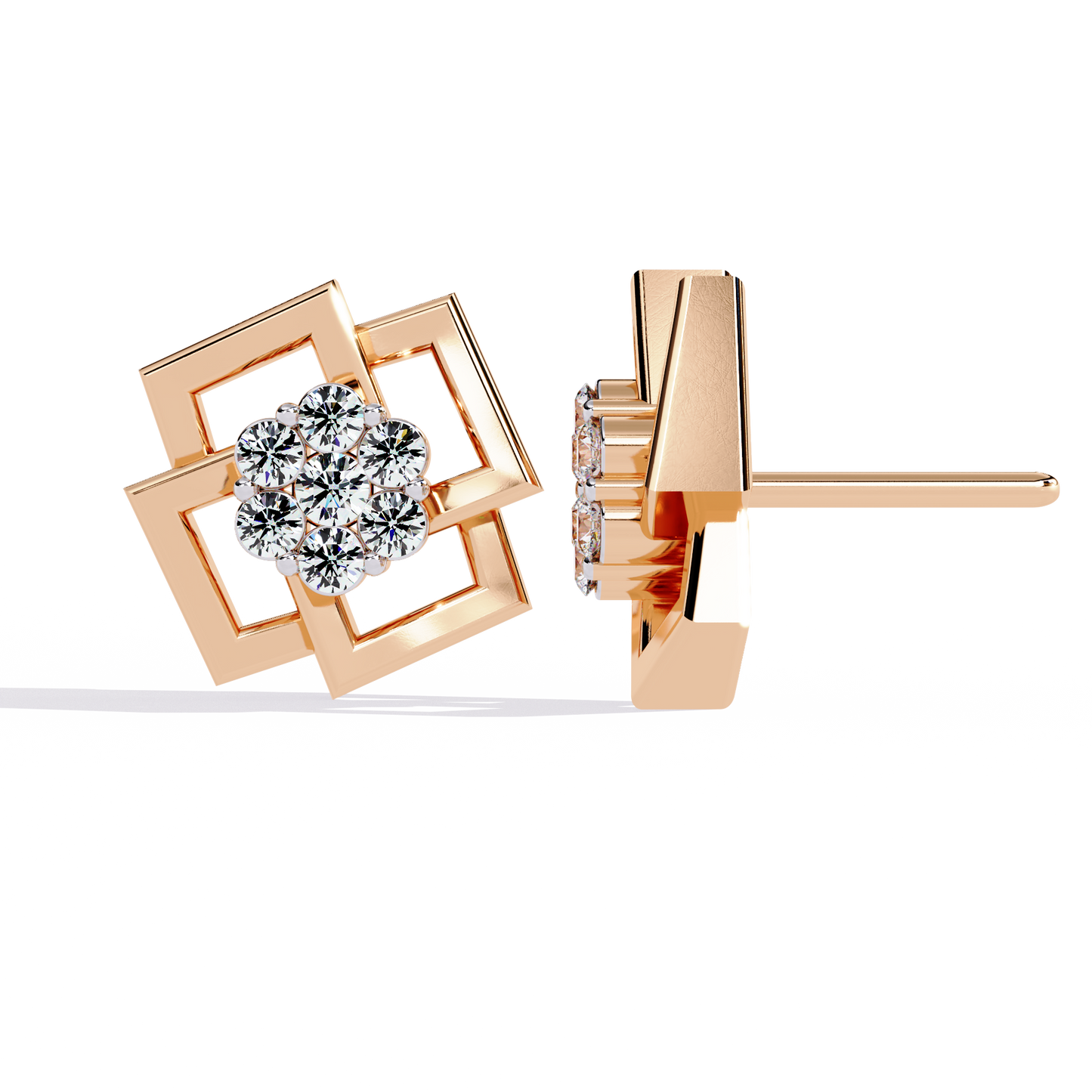 SQUARE PLATTED DIAMOND STUD EARRING