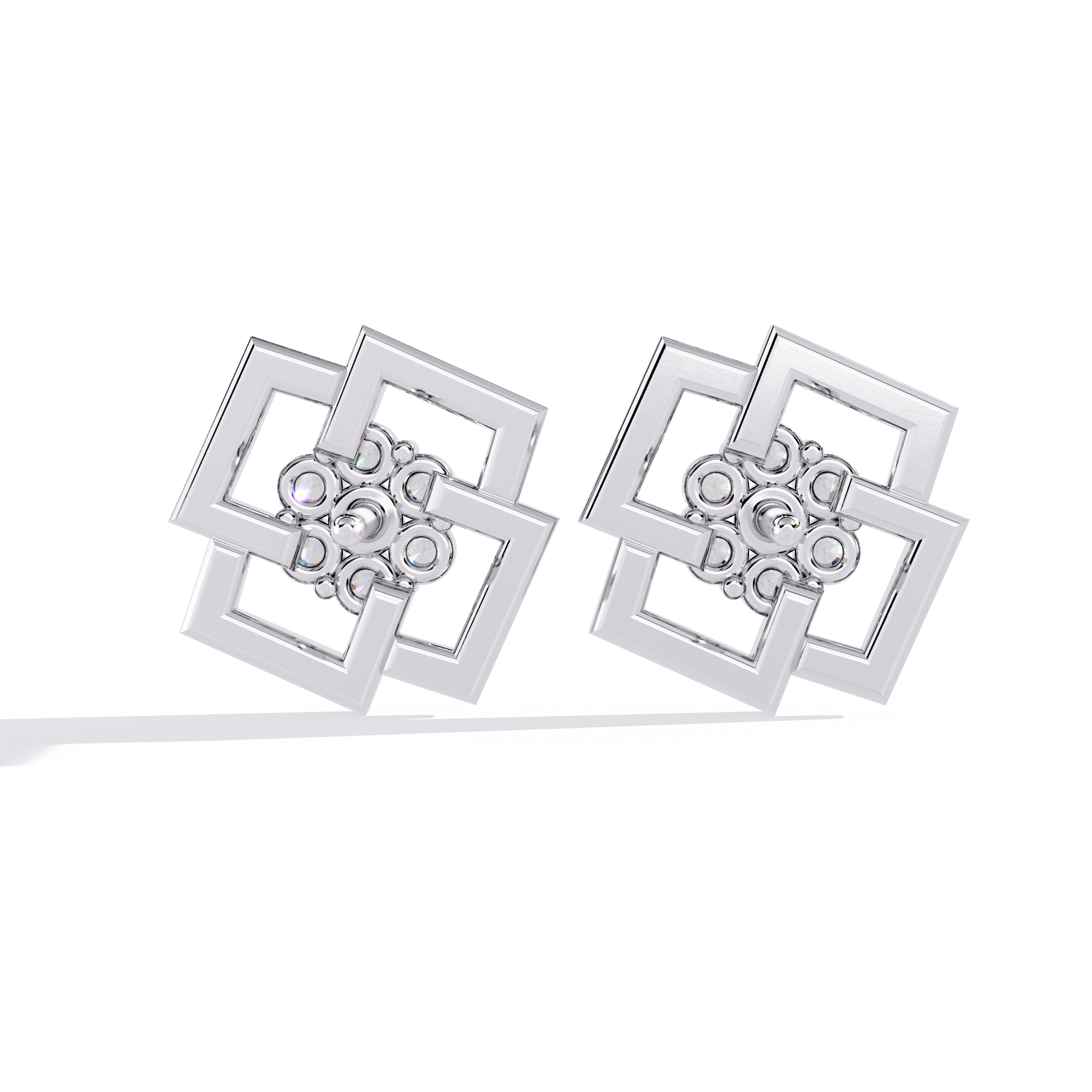 SQUARE PLATTED DIAMOND STUD EARRING