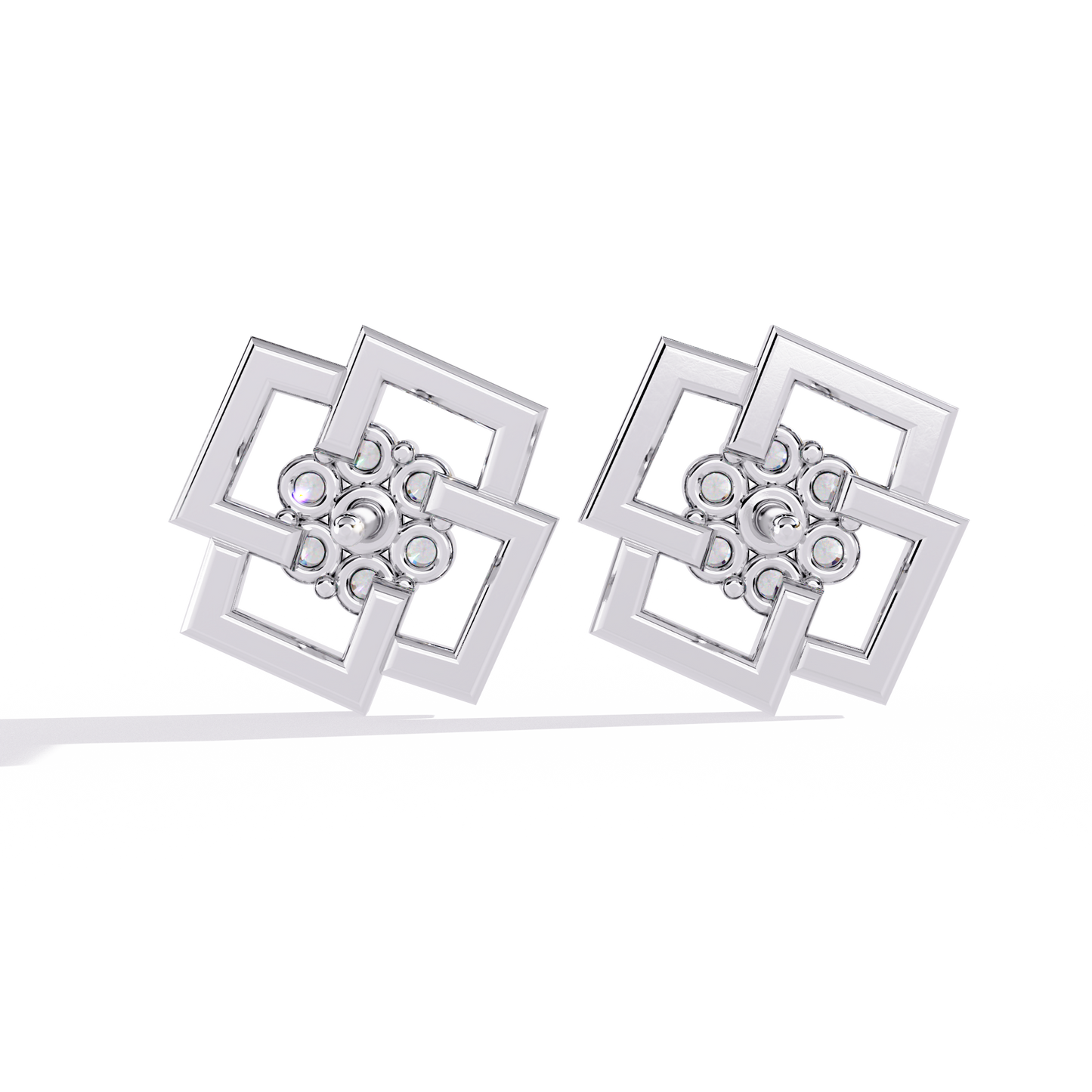 SQUARE PLATTED DIAMOND STUD EARRING