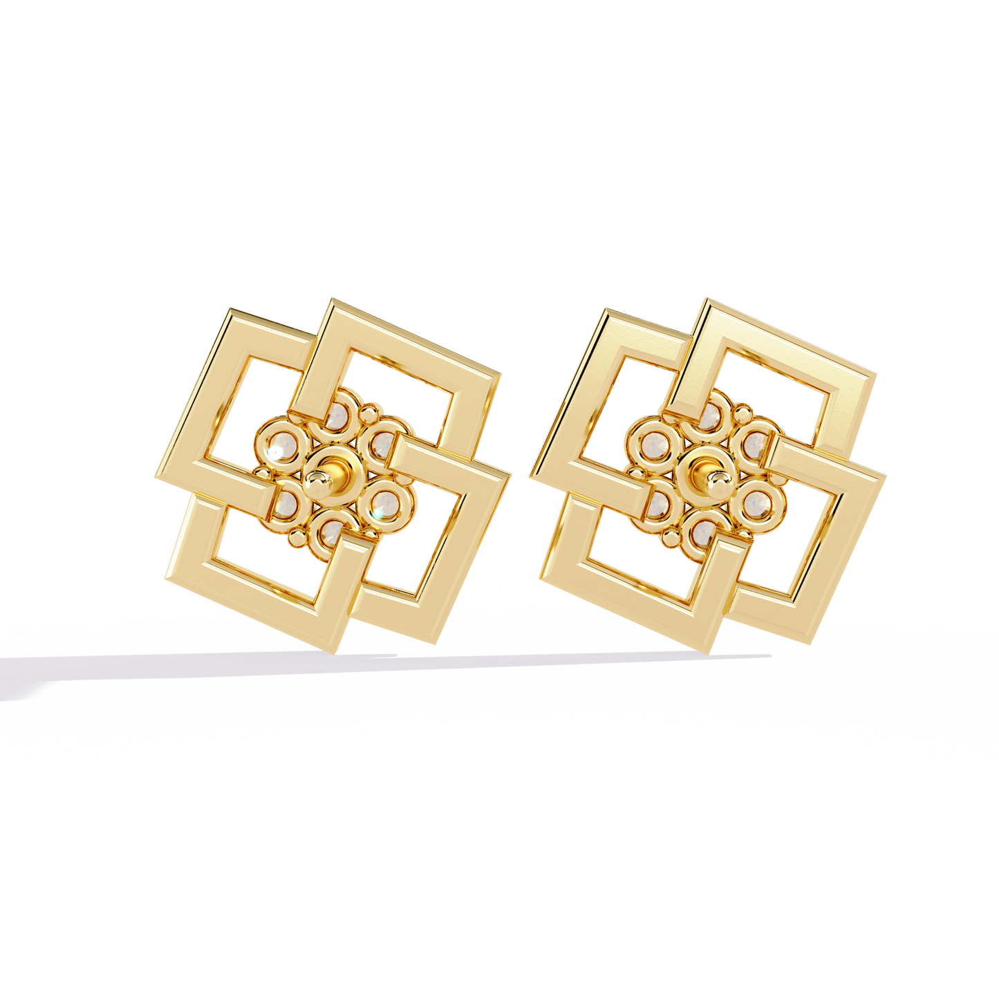 SQUARE PLATTED DIAMOND STUD EARRING