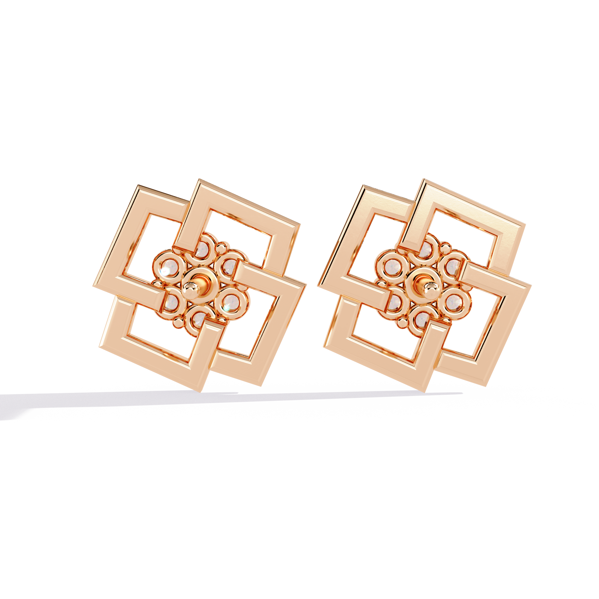 SQUARE PLATTED DIAMOND STUD EARRING