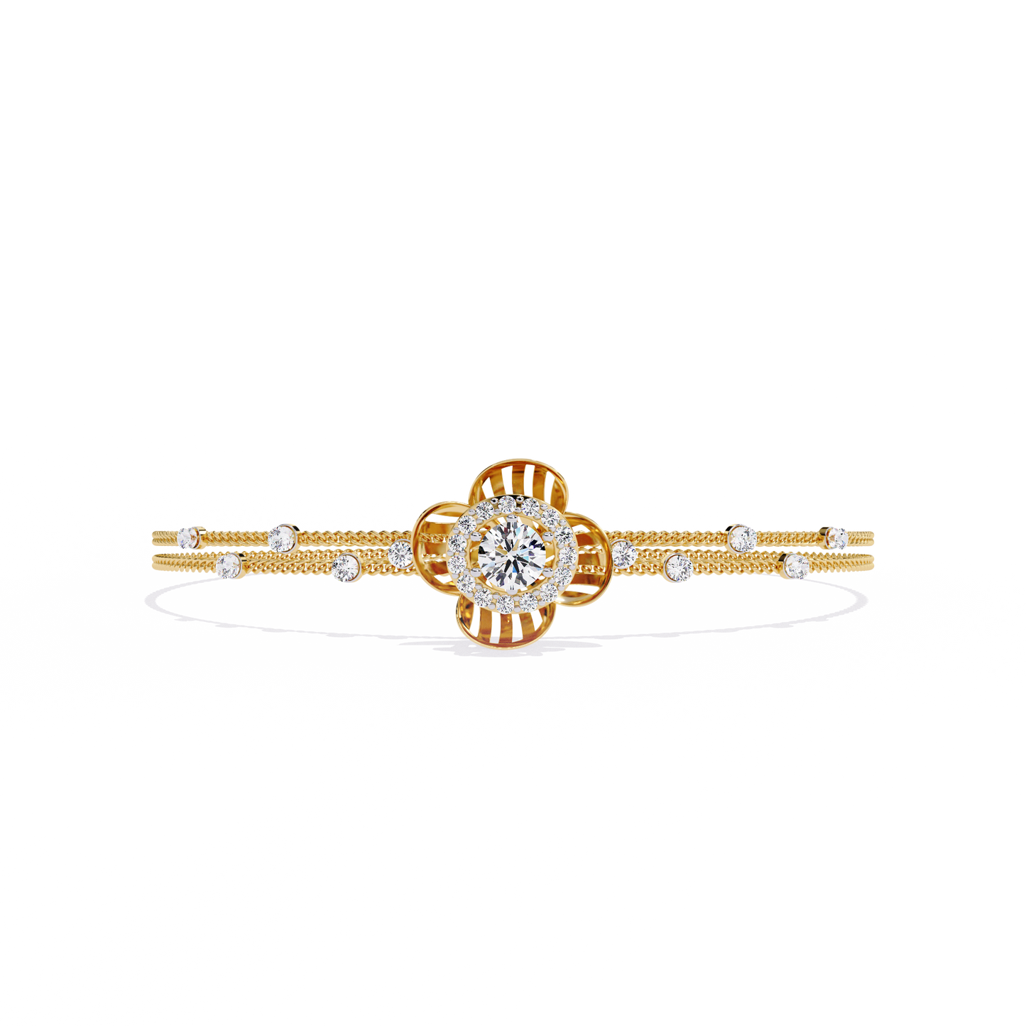 Buy Lab Grown Diamond Flower Double Chain Bracelet