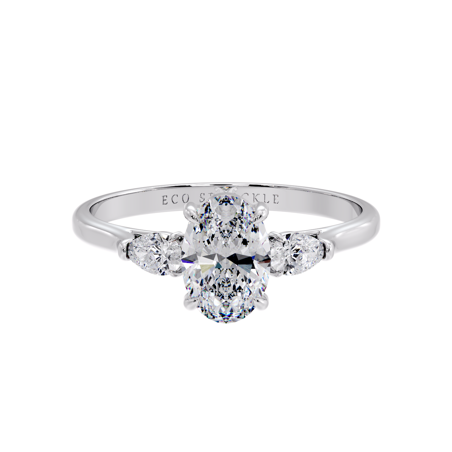 OVAL AND SIDE PEAR 3 STONE RING
