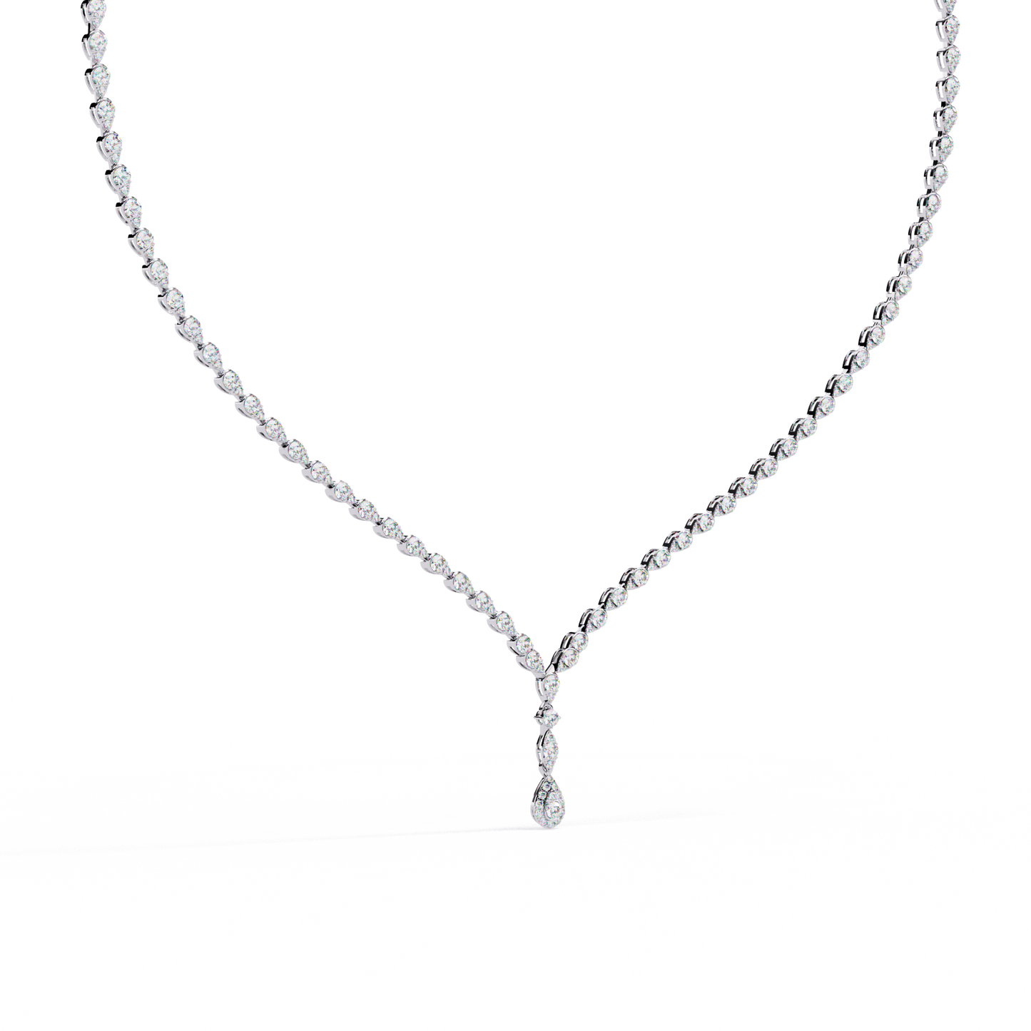 Round Diamond To Pear Shape Full Tennis Necklaces