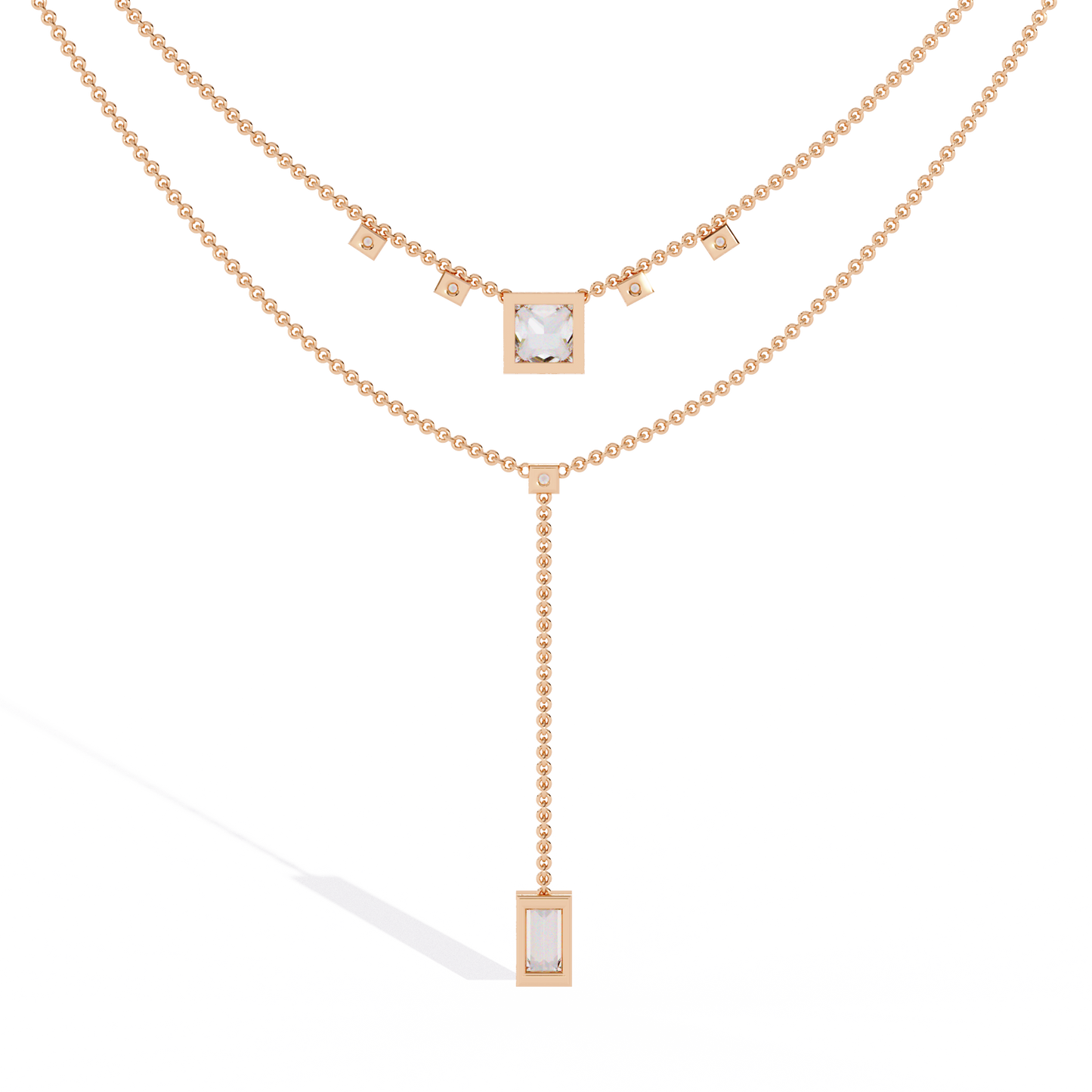 Drop Baguette Two line Necklace
