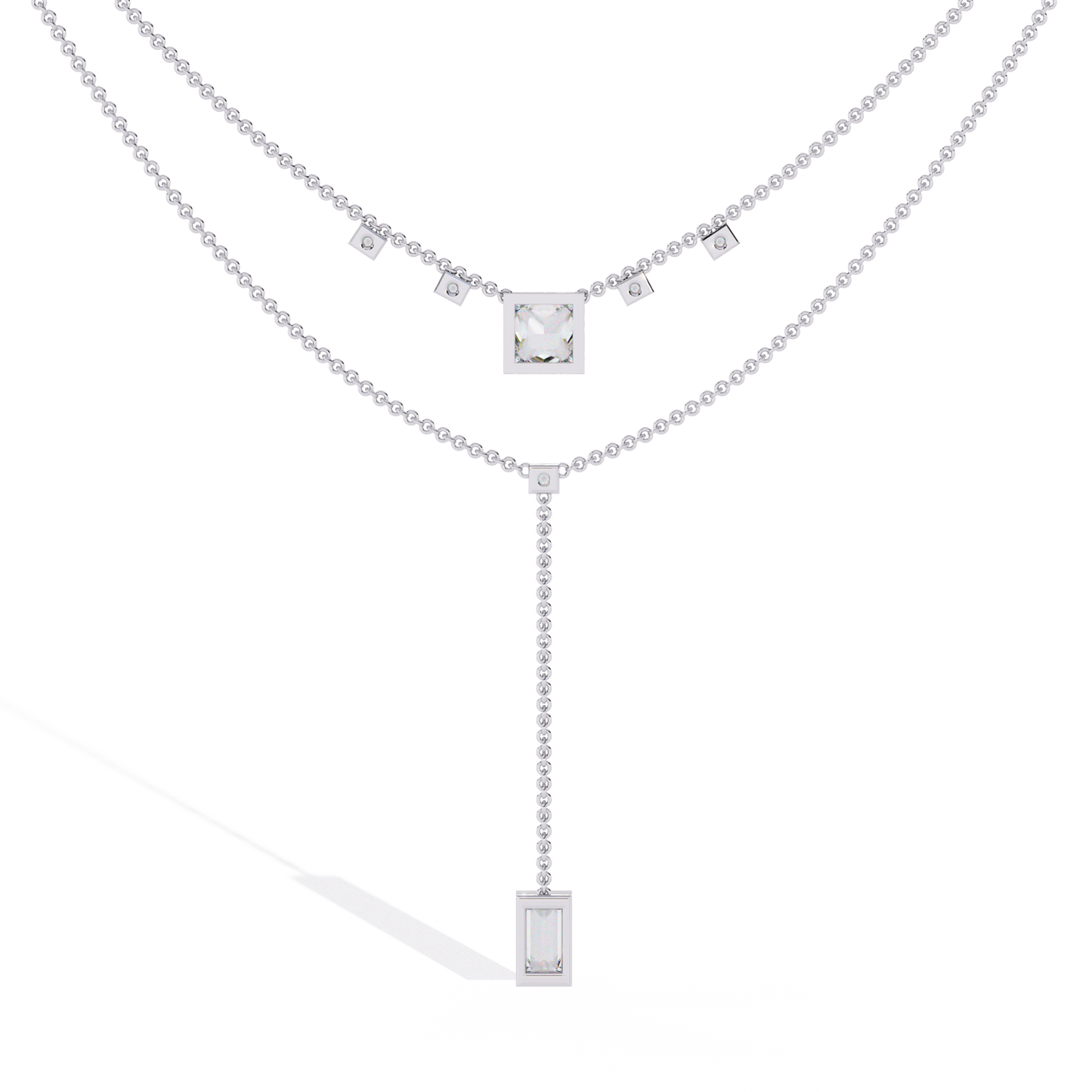 Drop Baguette Two line Necklace