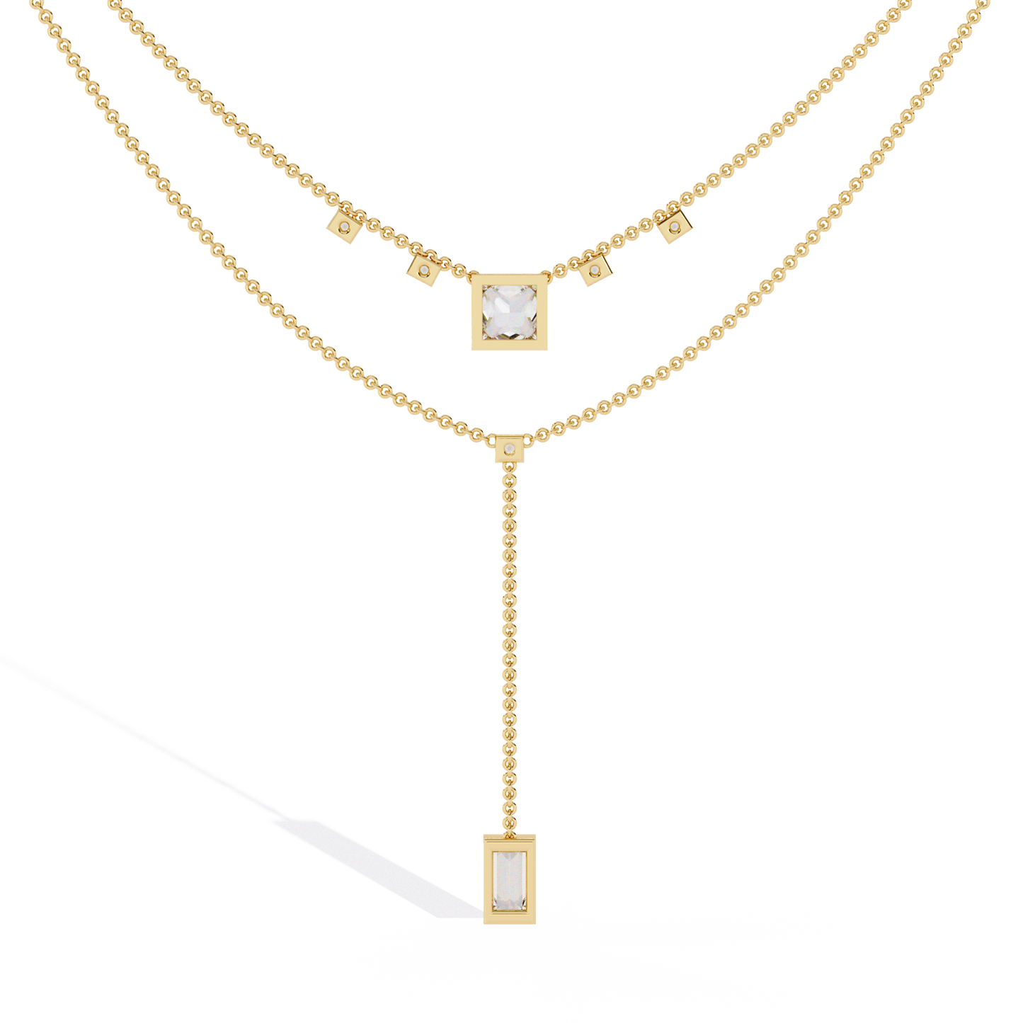 Drop Baguette Two line Necklace