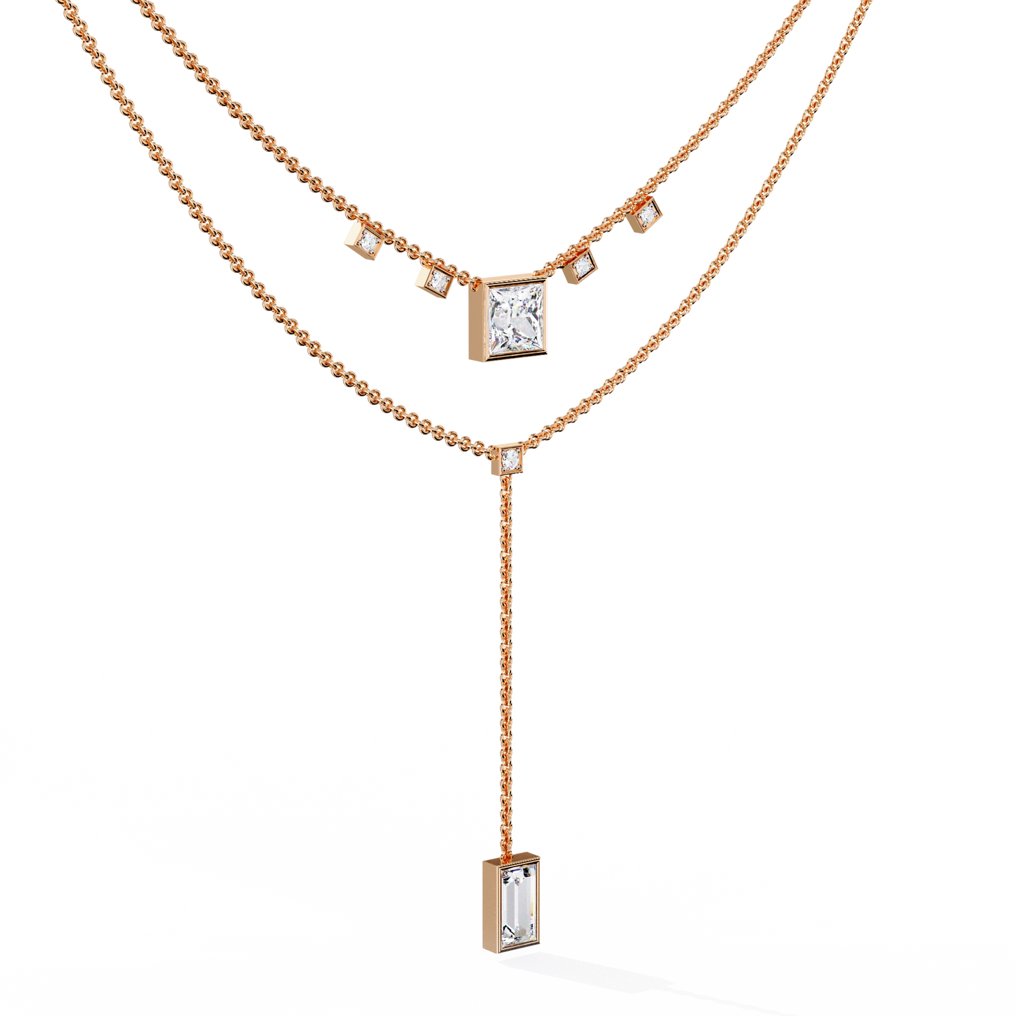 Drop Baguette Two line Necklace