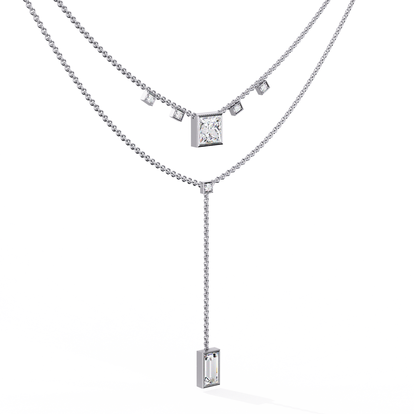 Drop Baguette Two line Necklace