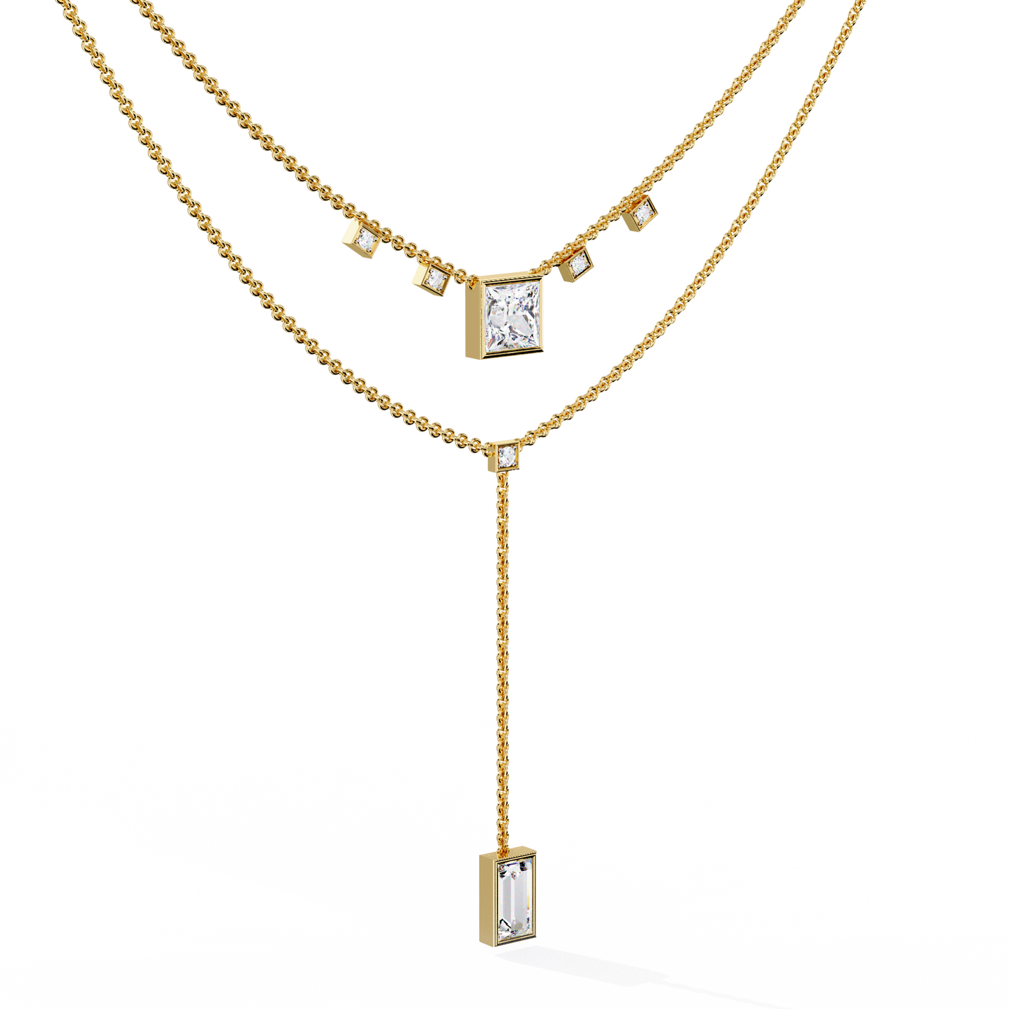 Drop Baguette Two line Necklace