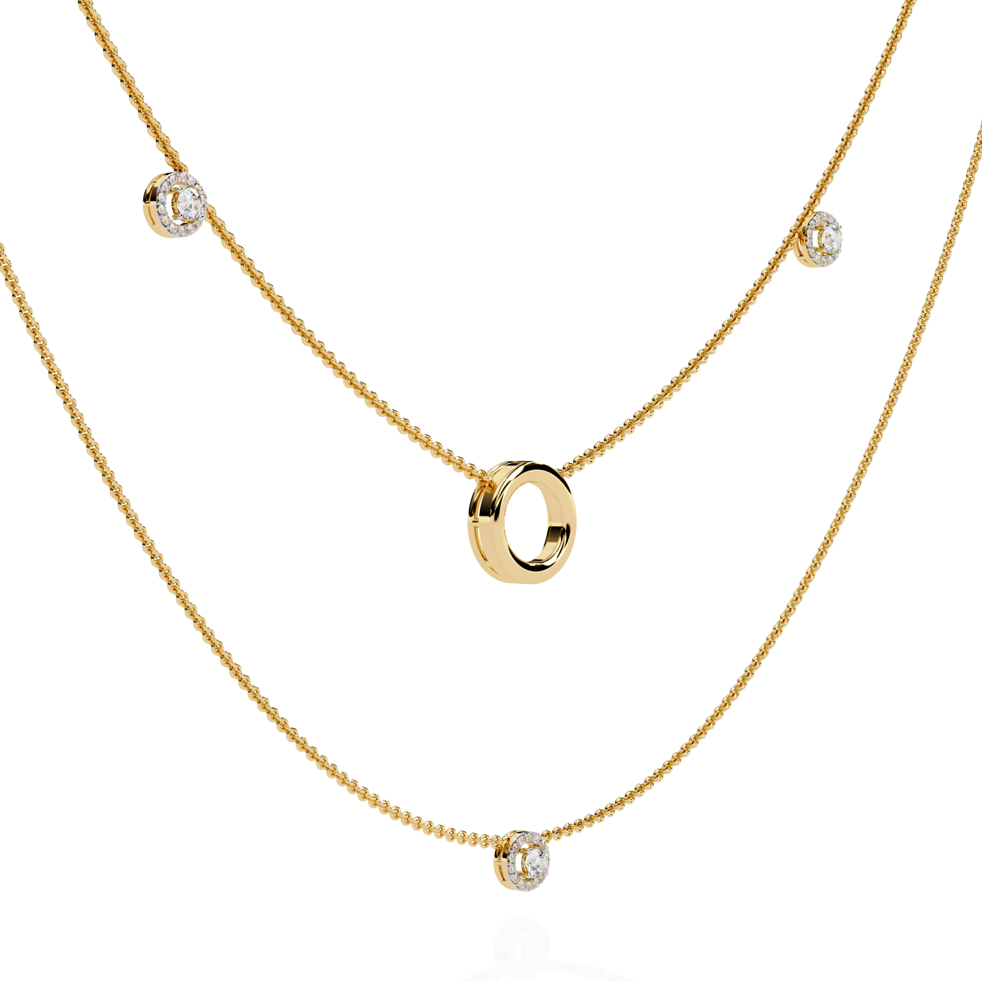 Twin Layer with Circle Center Diamond Necklace