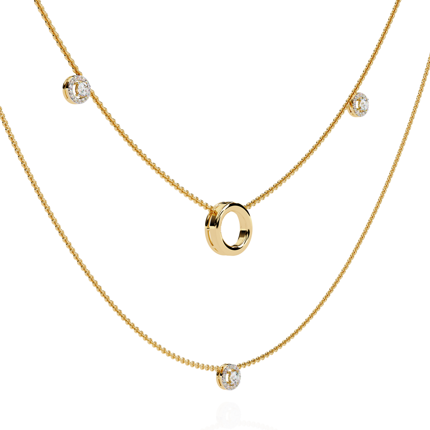 Twin Layer with Circle Center Diamond Necklace