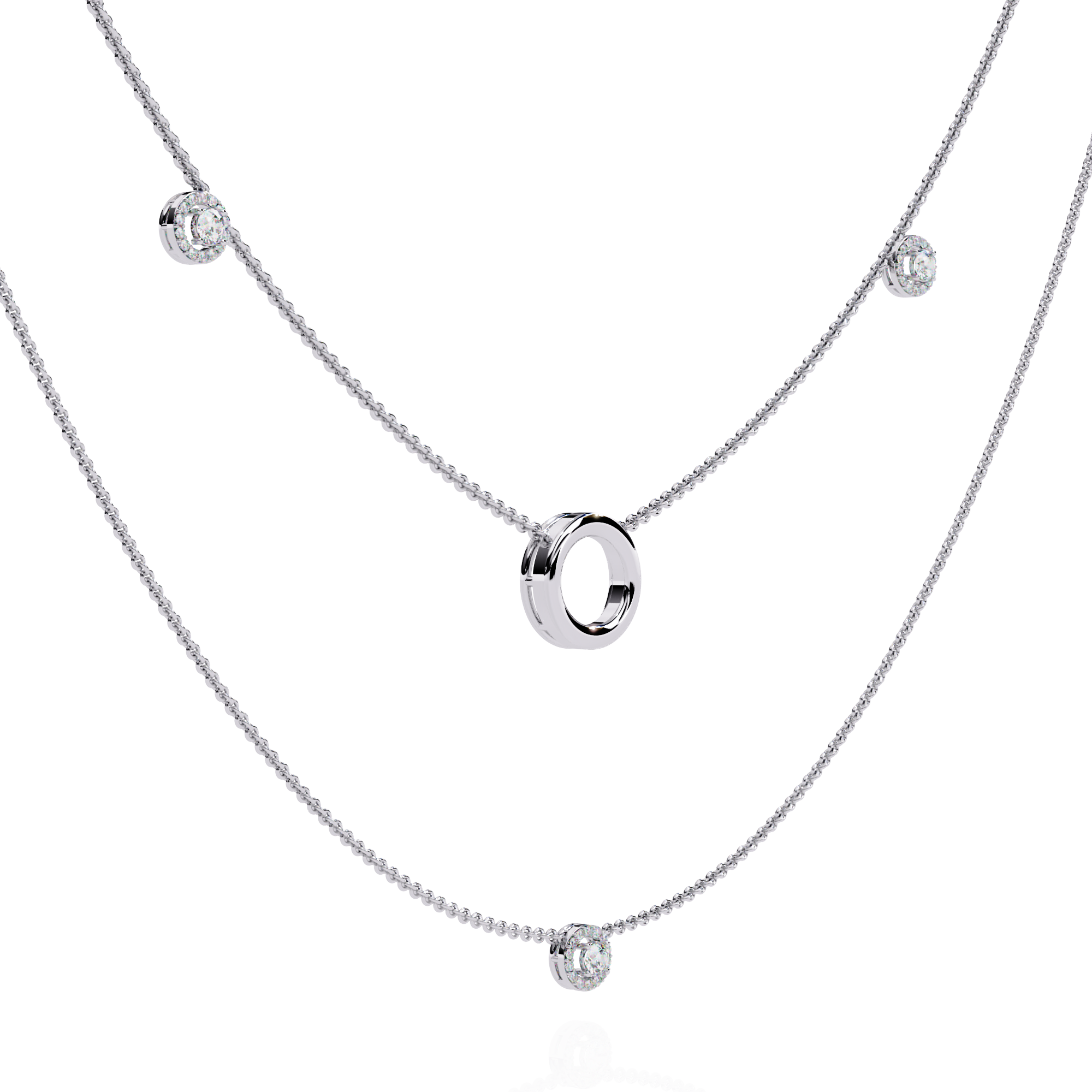 Twin Layer with Circle Center Diamond Necklace