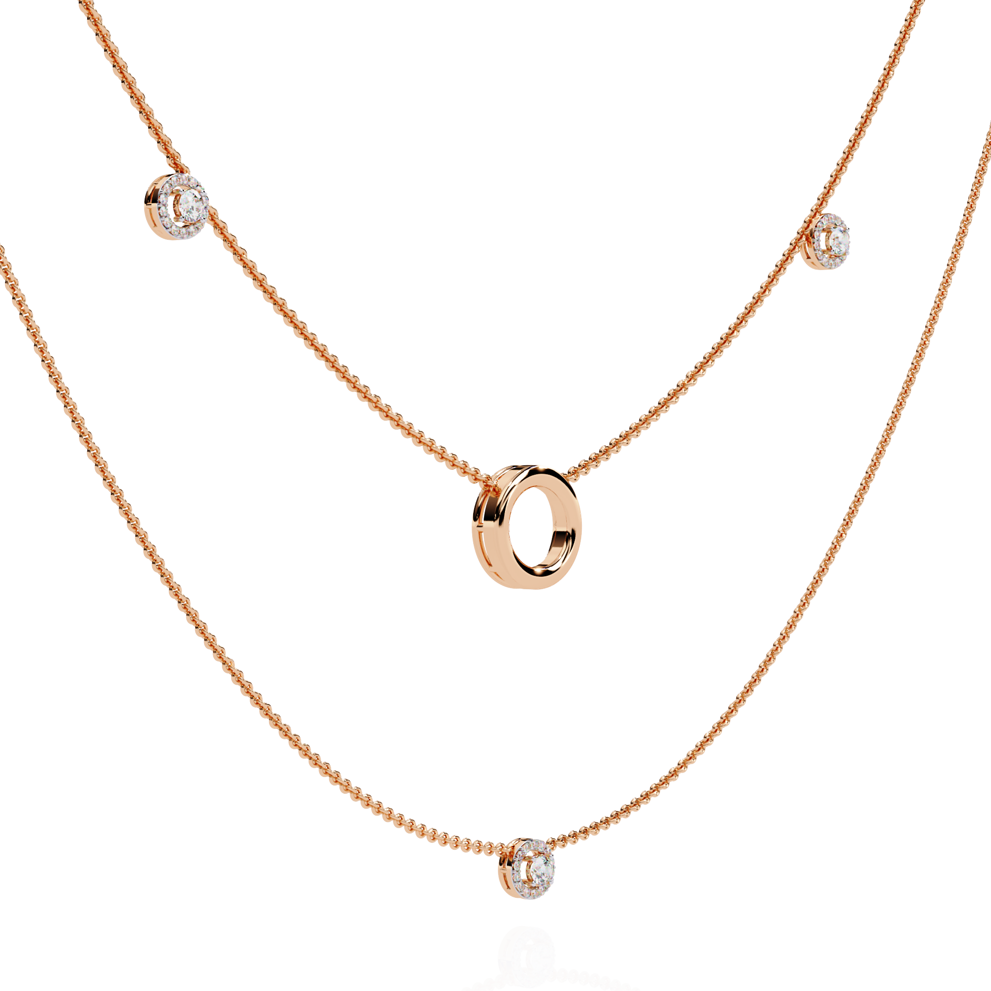 Twin Layer with Circle Center Diamond Necklace