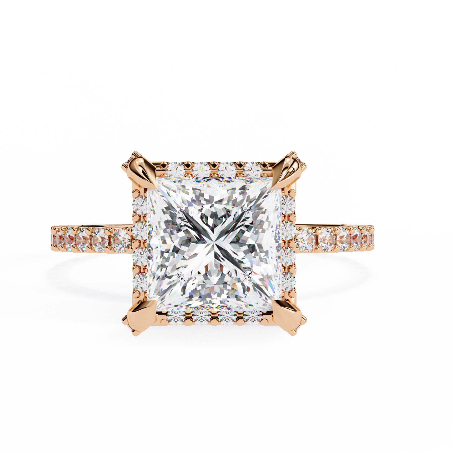 Princess Cut Lab Grown Diamond Halo Engagement Ring/half Eternity Hidden Halo