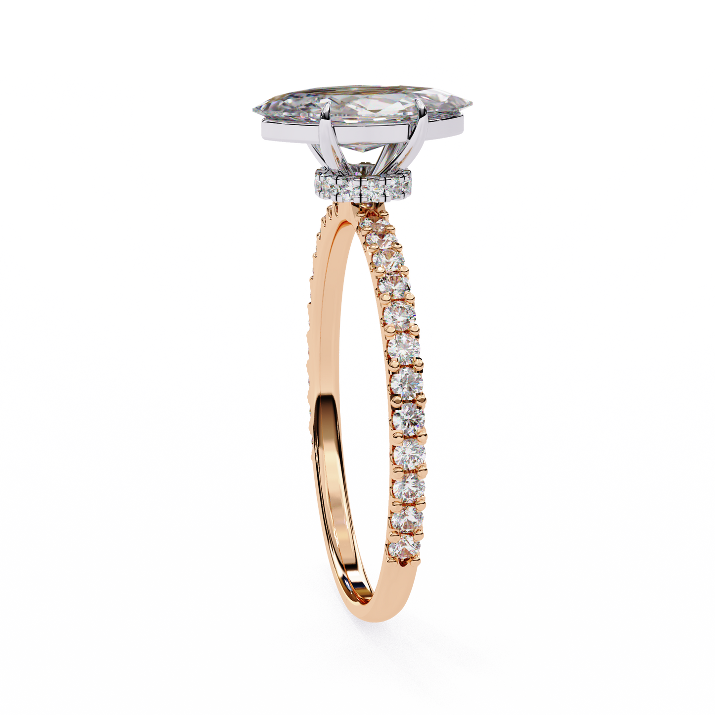 Women's Marquise Solitaire Diamond Ring With pave & under halo