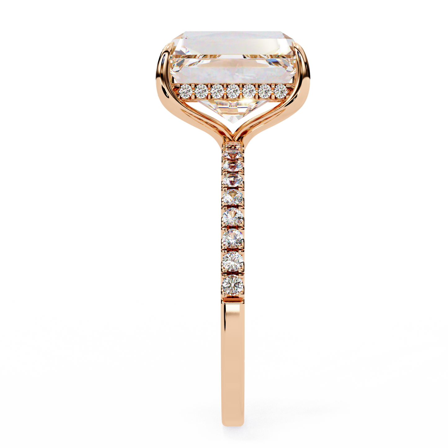 Emerald-Cut Diamond Ring with Hidden Halo and Side Diamonds